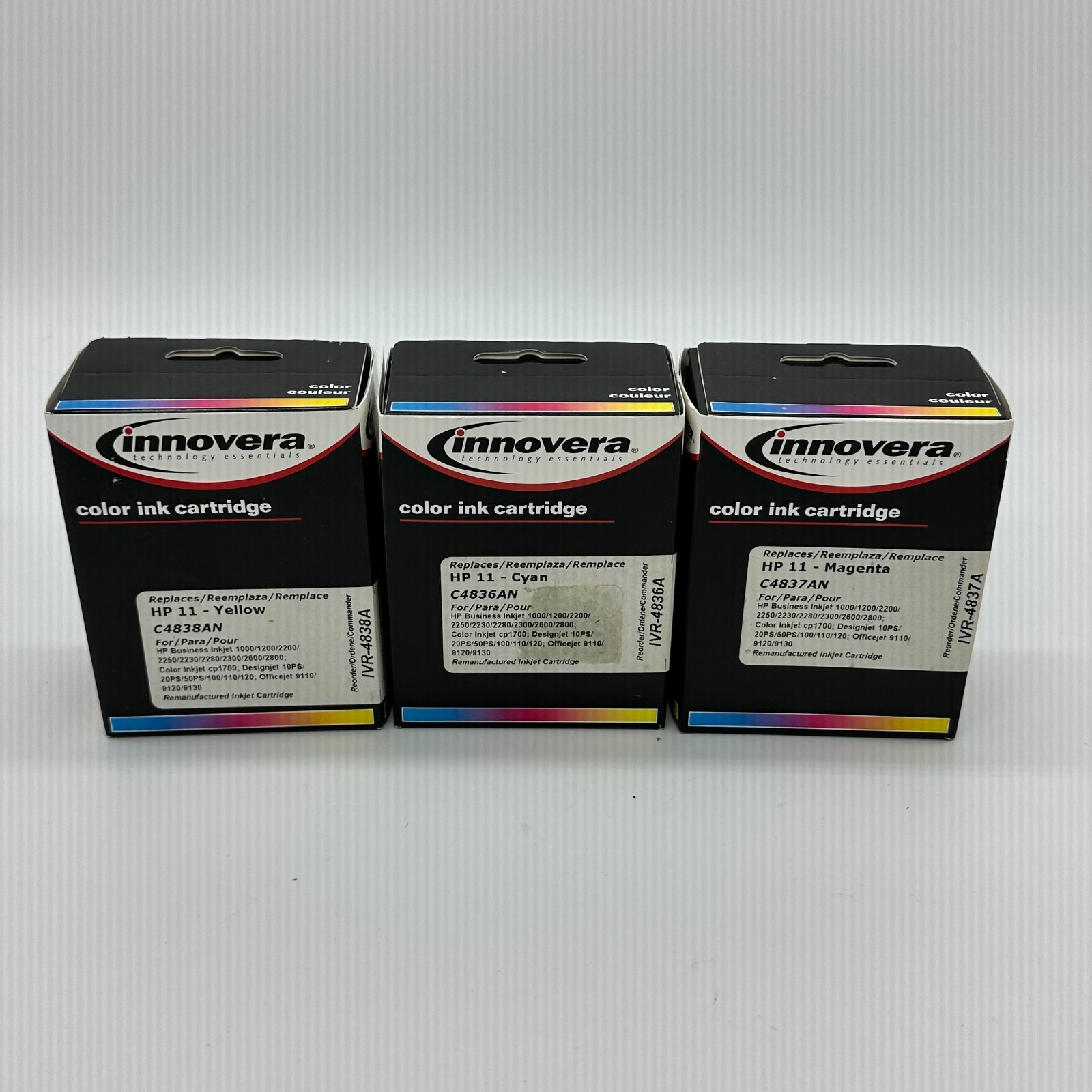 Innovera Color Ink Cartridge HP 11 C4836AN (1) C4837AN (1) C4838AN (1) LOT OF 3