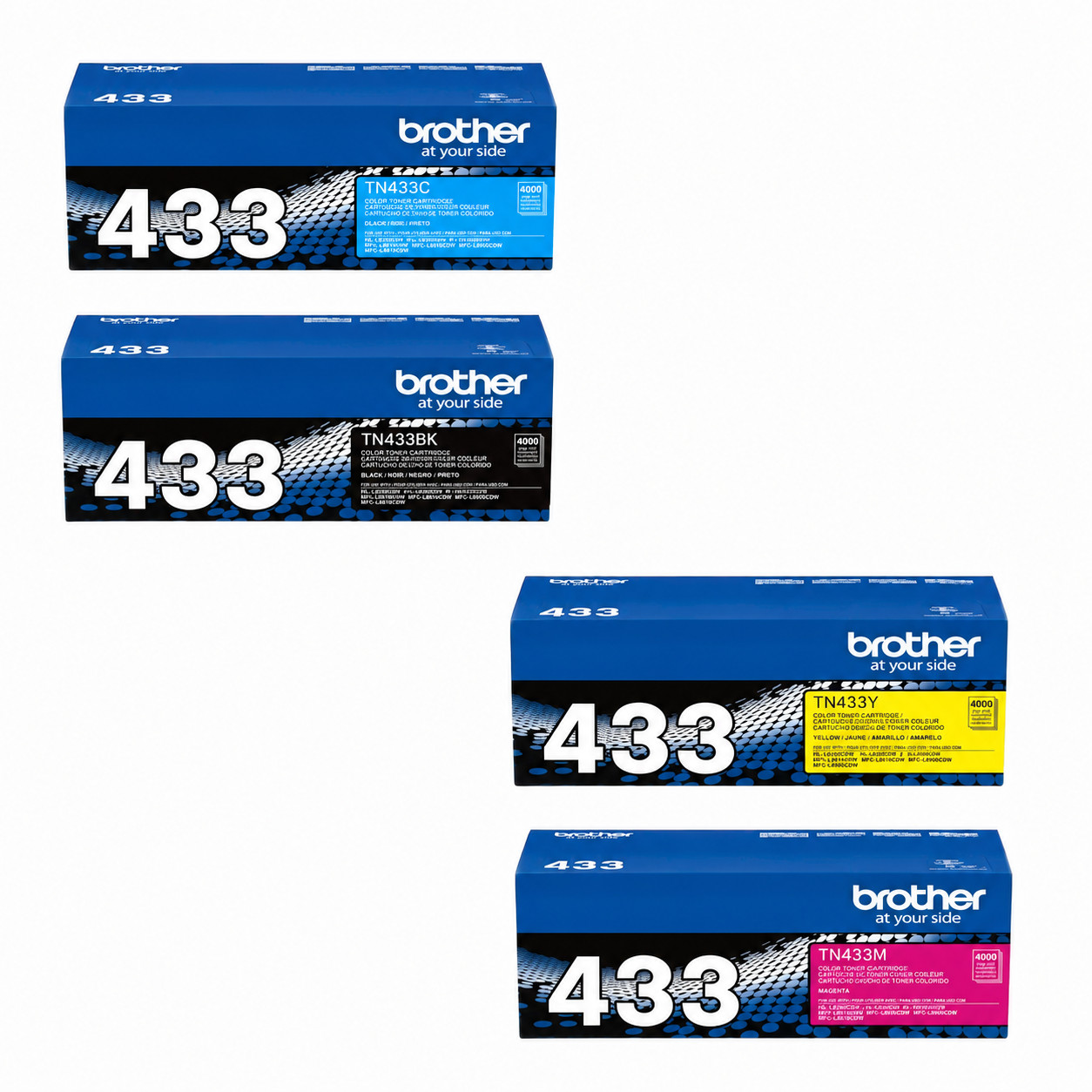 Brother TN-433 High Yield Toner Set 4 Pack TN433BK, TN433C, TN433M, TN433Y