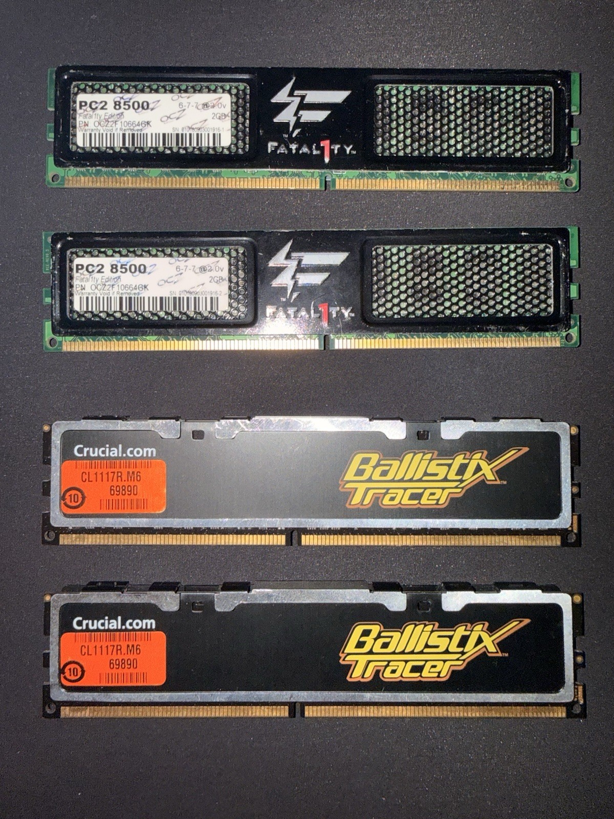Crucial Ballistix Tracer DDR2 PC2-8500 8GB (4x2GB) 240-Pin DIMM and 2x Fatal1ty