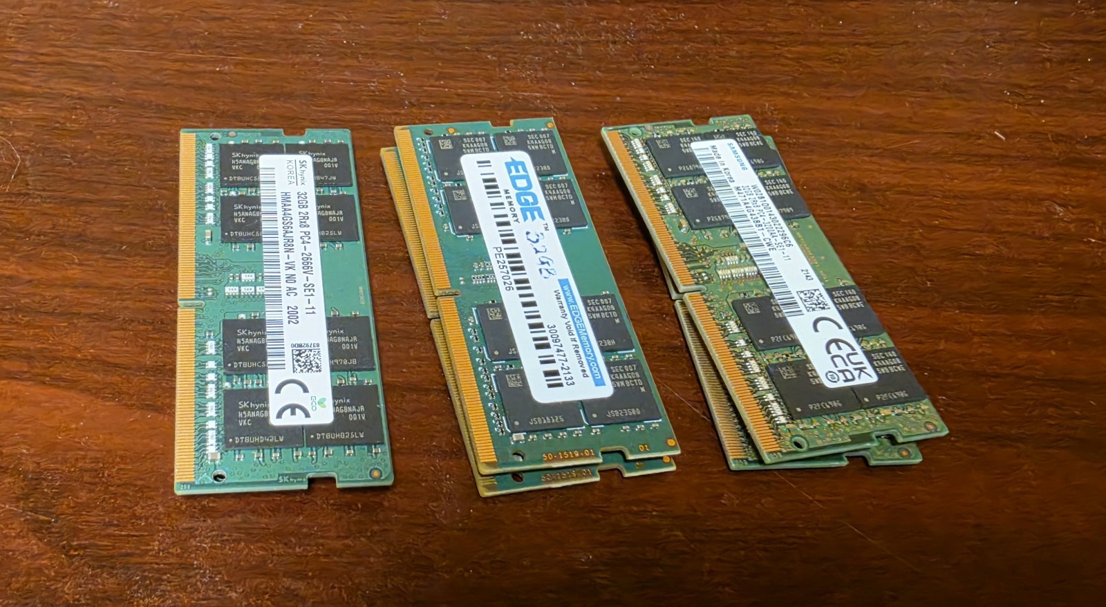 Lot of 6, 32GB PC4, DDR4-2666V|3200A RAM Samsung, Edge, Sk-hynix Mix (Tested)