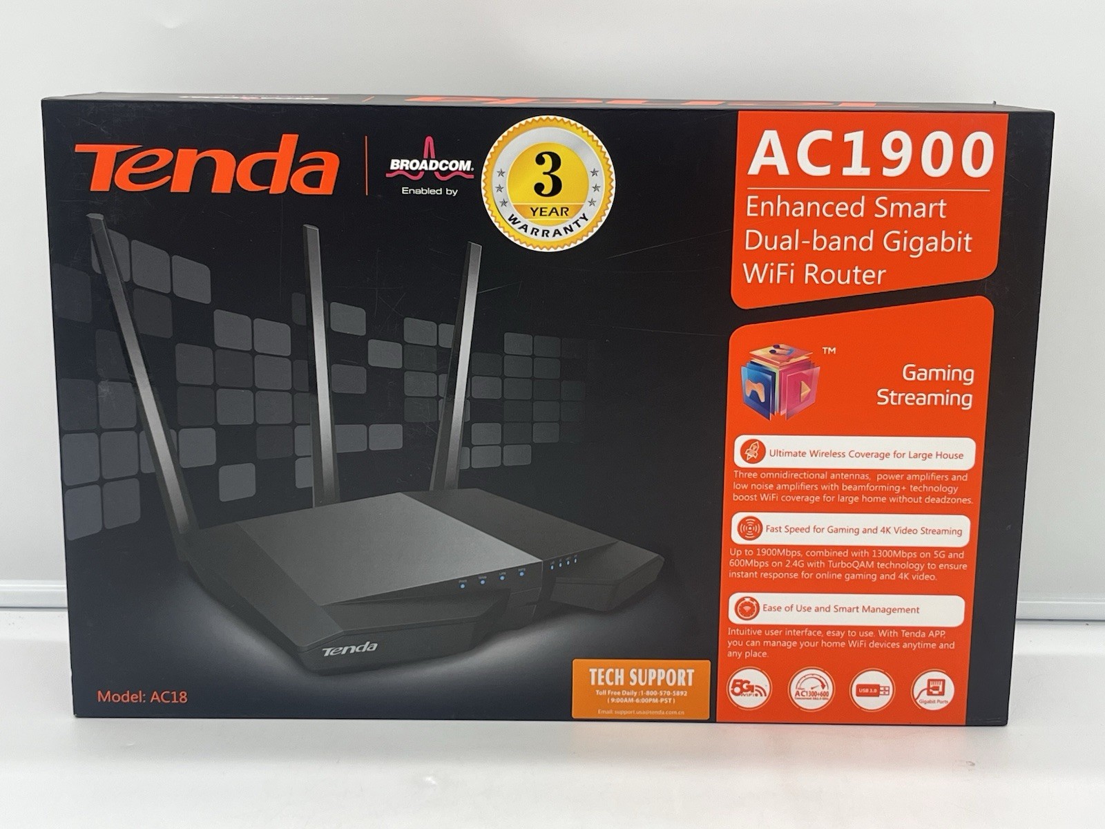 NEW Open Box Tenda AC1900 Enhanced Smart Dual Band Gigabit Wi-Fi Router
