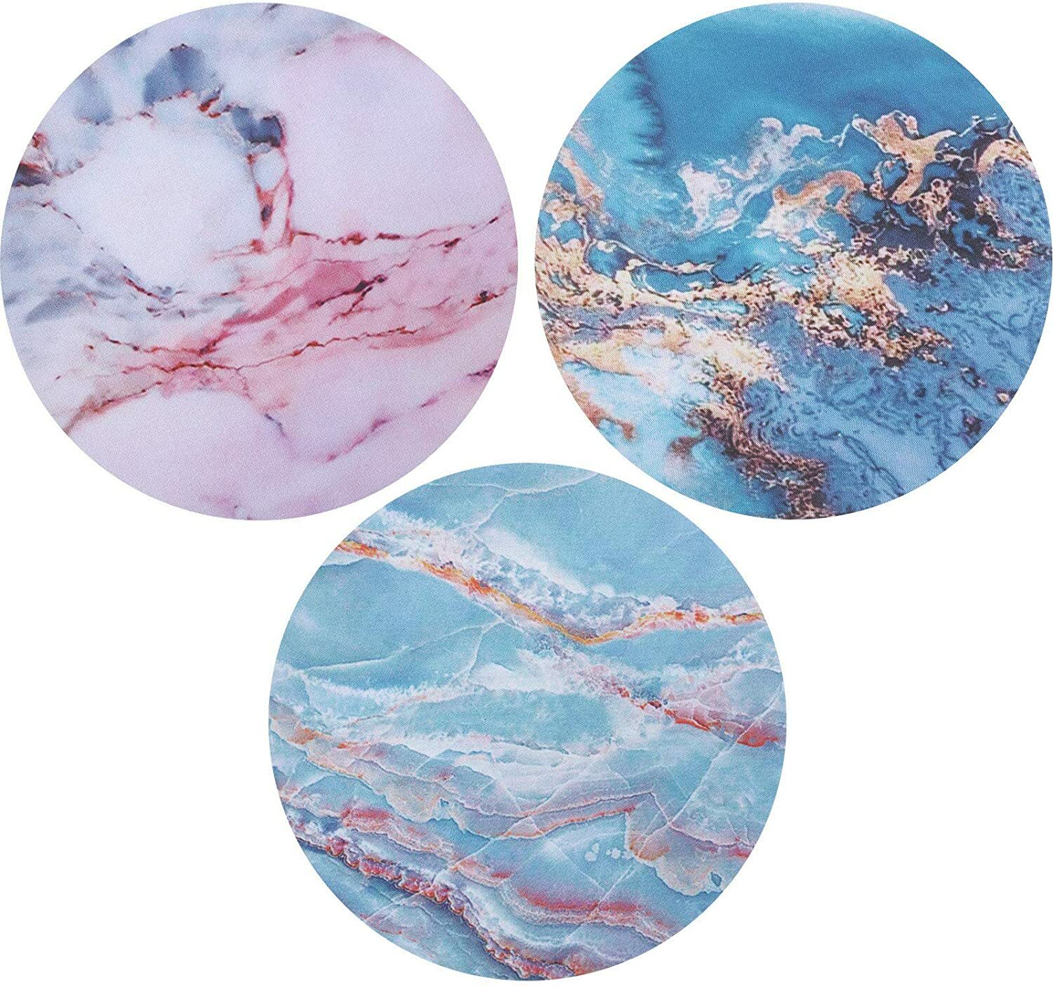 Set of 3 Marble Mouse Pads Waterproof Round Mouse Pad Non-Slip Rubber Base