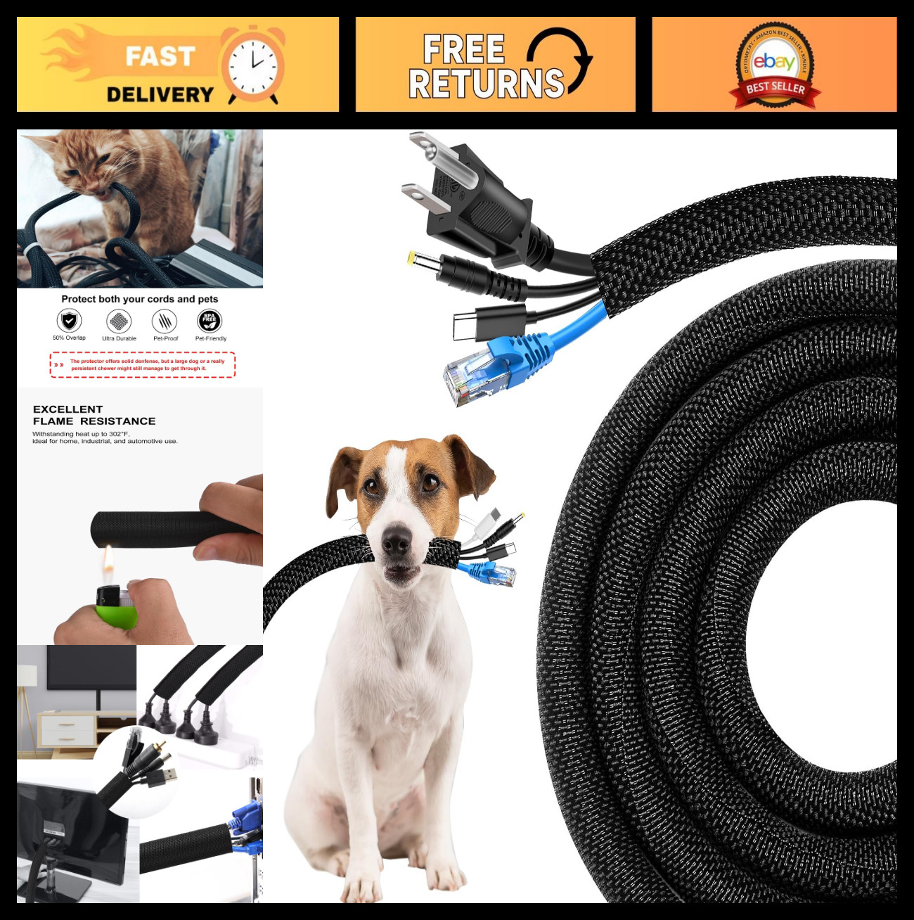 Durable 25FT Cord Protectors for Pets - No Chew, Bite-Resistant Wire Covers