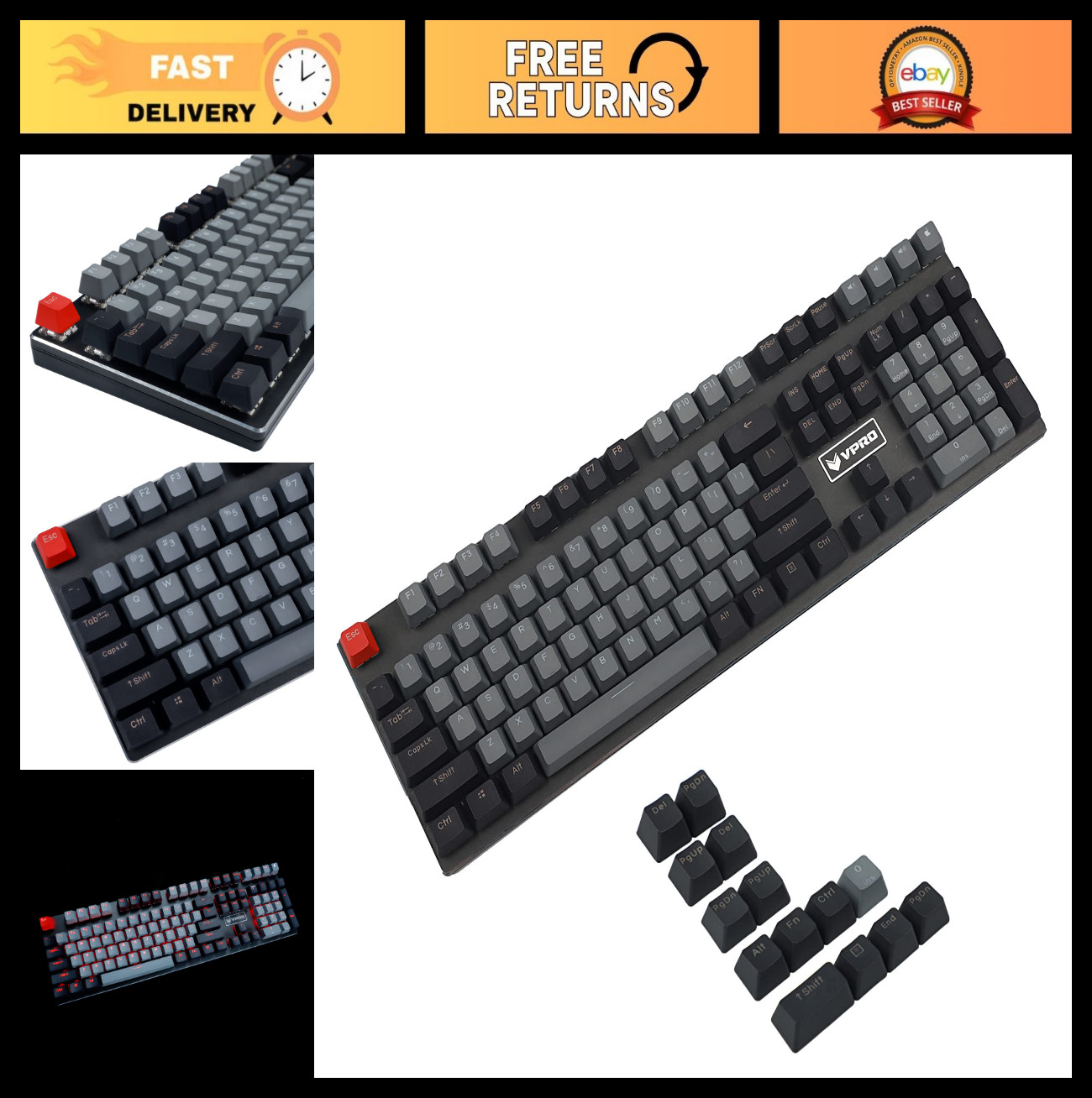 Double Shot PBT Rainbow Carbon Keycaps for MX Switches - 122 OEM Profile, Backli