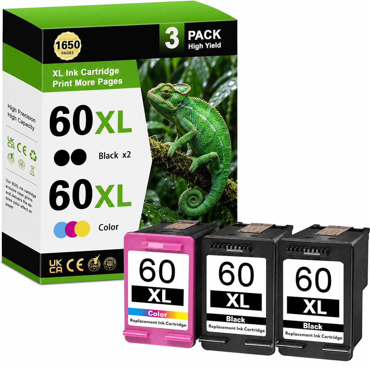 3PK 60XL Ink Cartridge replacement DeskJet D2563 D2566 D2568 D2645 D2660 D2663