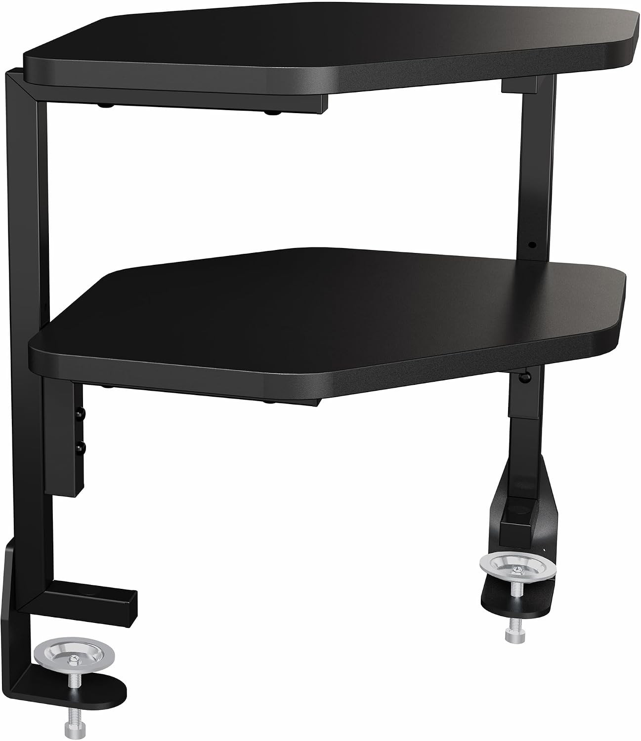 Black Corner Clamp-on 17 in 2-Tier Desk Shelf, STAND-SHELF2CR(Above or Below