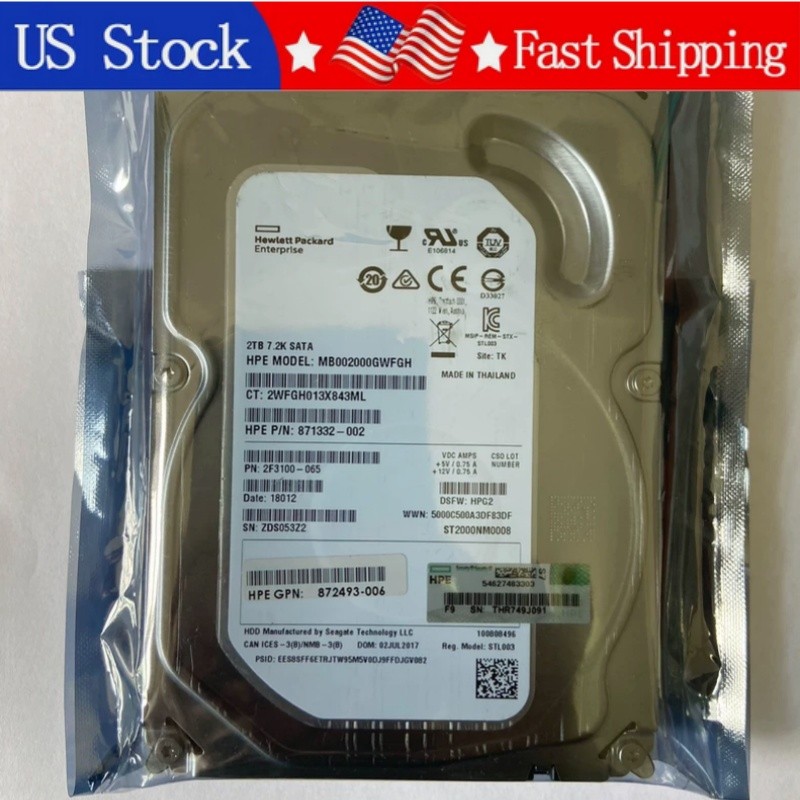 New HPE 861681-B21 2TB SATA 7.2K 3.5" HDD 862132-001 871332-002 Gen9