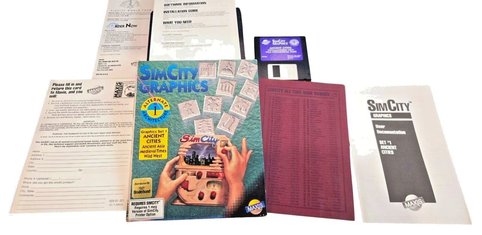SIMCITY GRAPHICS SET 1 ANCIENT CITIES Commodore AMIGA CIB w/ SECURITY SHEET