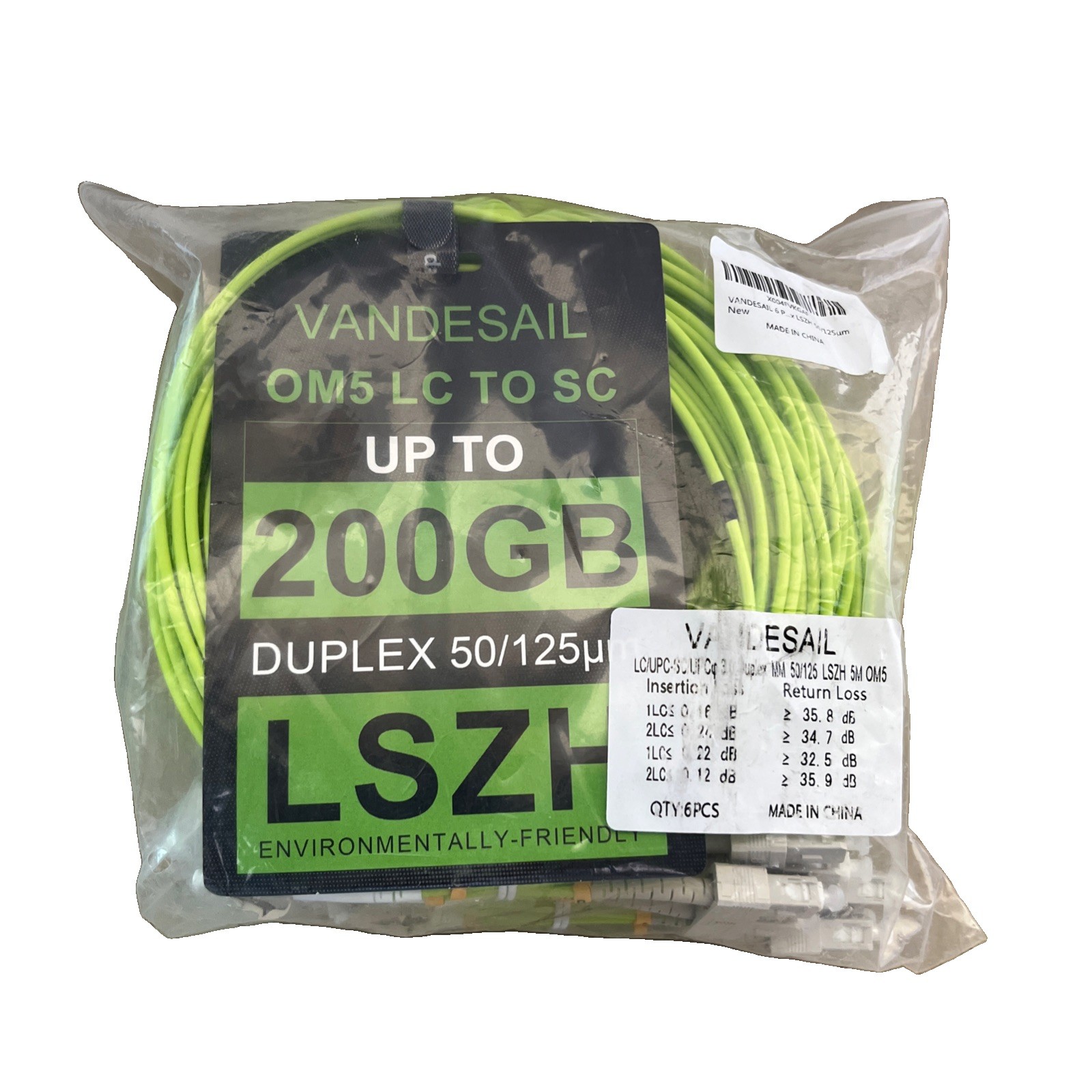6Pack-VANDESAIL OM5 LC To SC 200 GB Duplex 50/125 μm. LSZH.
