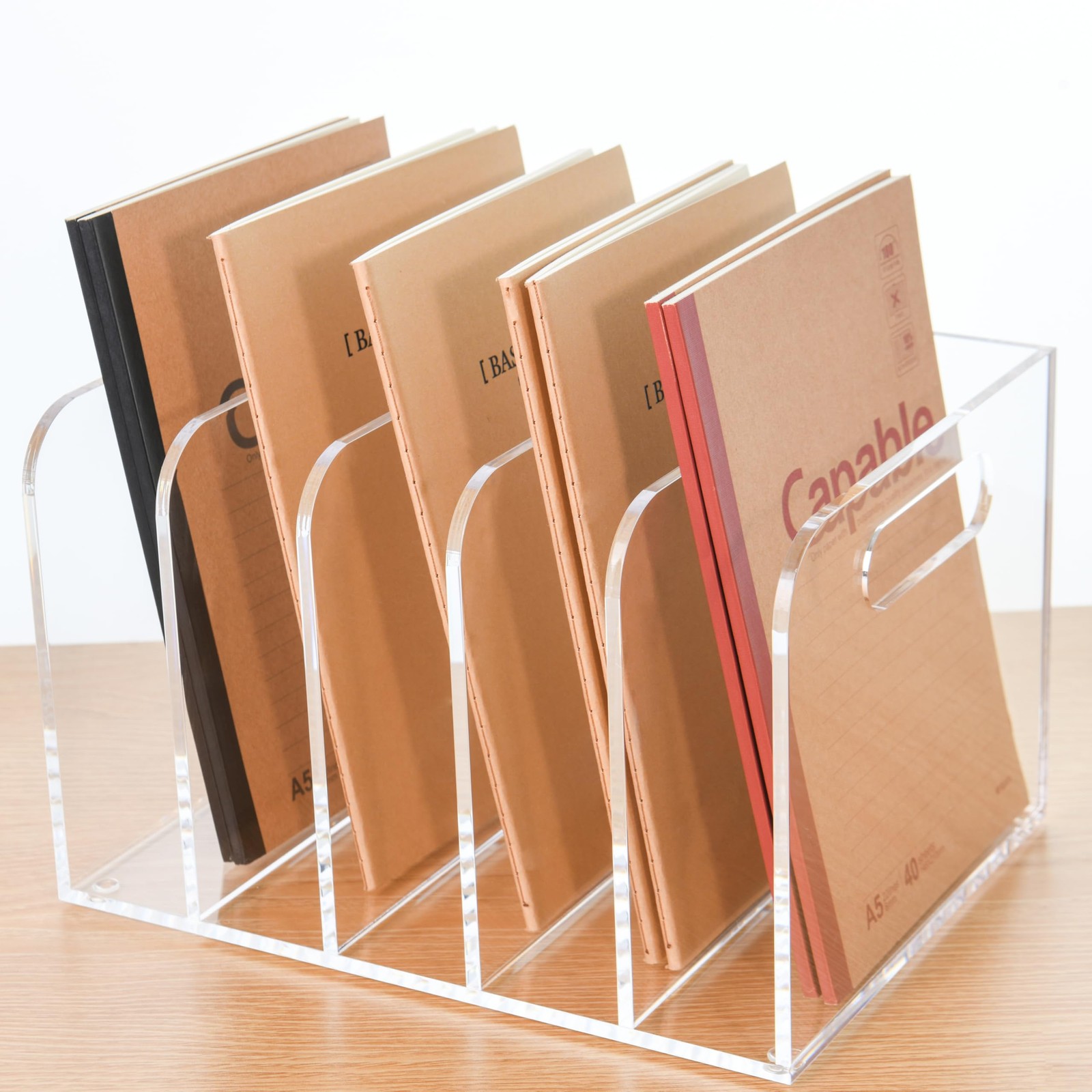 AIMOLLY Clear Acrylic Organizers 5 Vertical Compartments Desk File Storage Bins