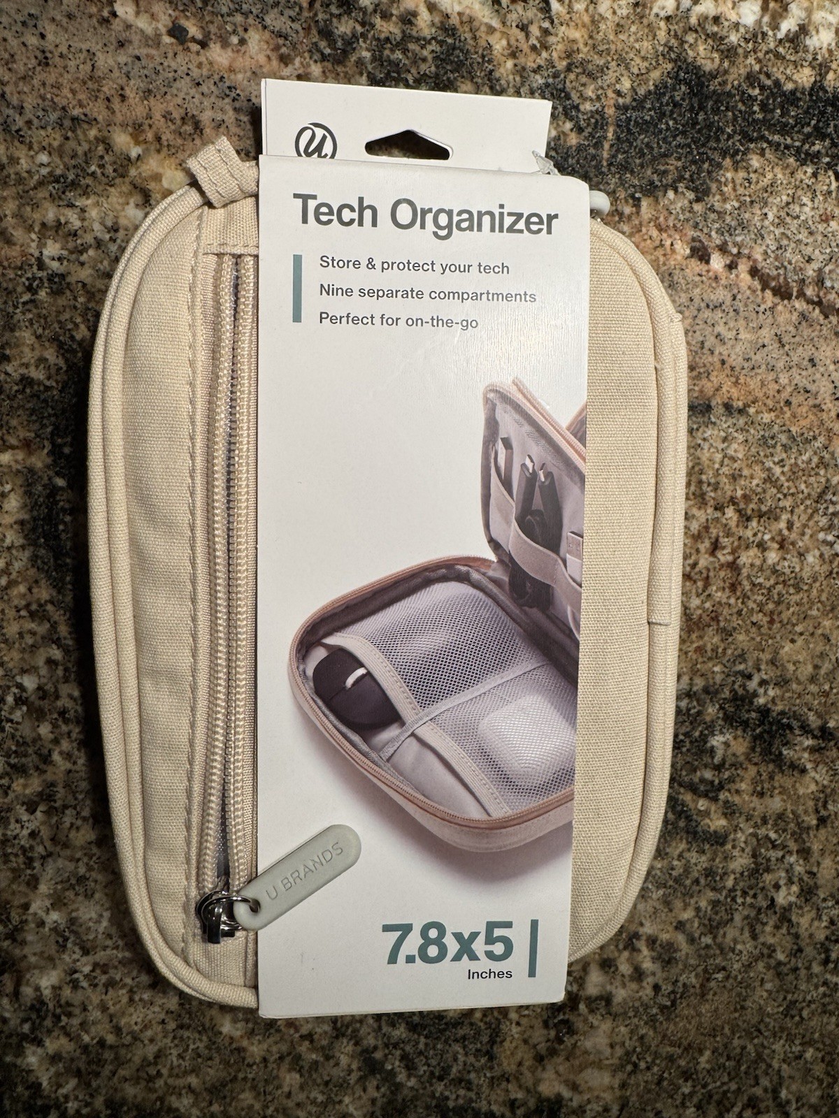 U Brands Dual Zip Canvas Tech Accessories Organizer Pouch 7.8x5" Tan