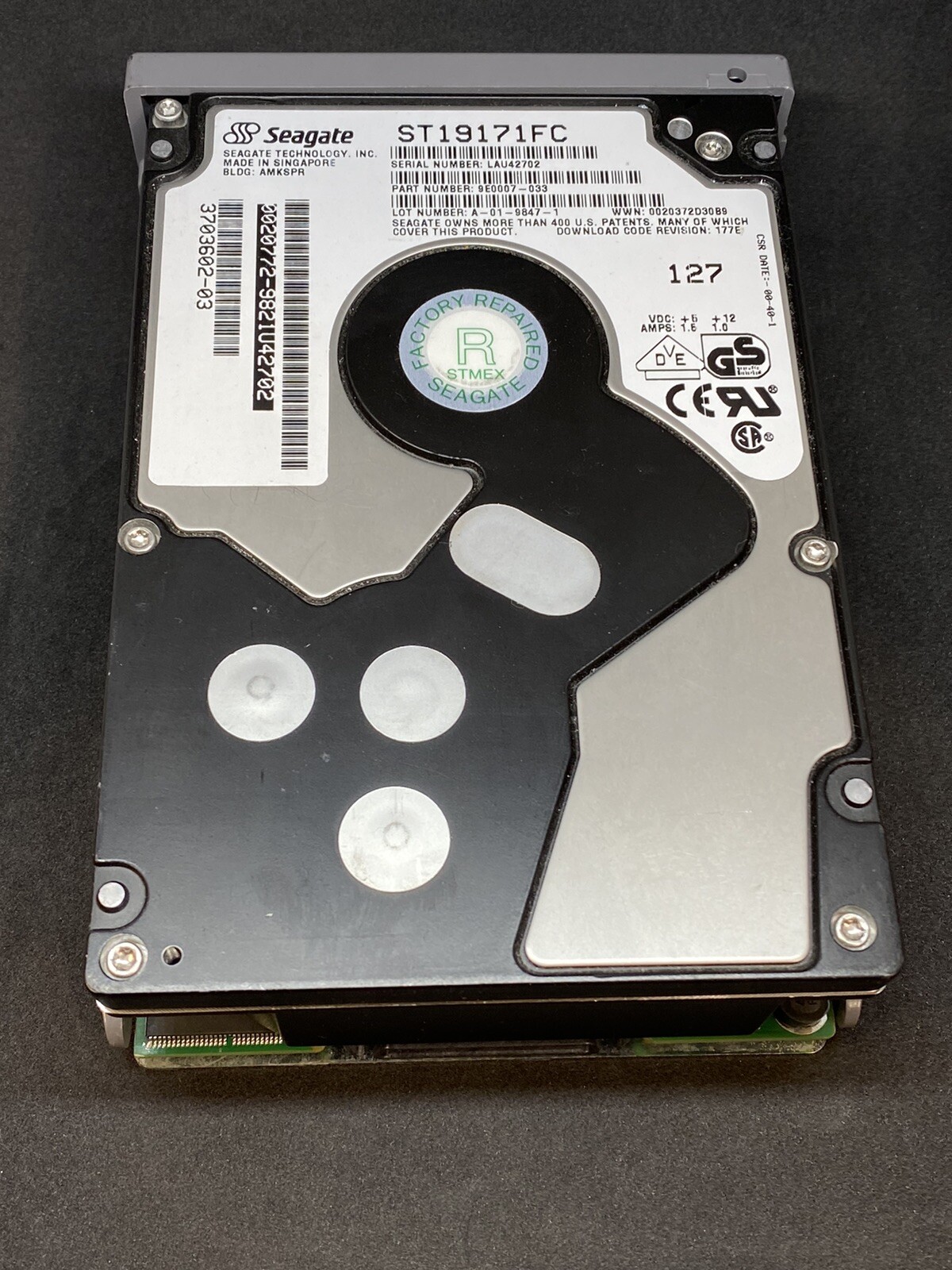 Sun 540-3852 9.1GB 7200 RPM 3.5" Fibre Channel Hard Disk Drive Seagate ST19171FC