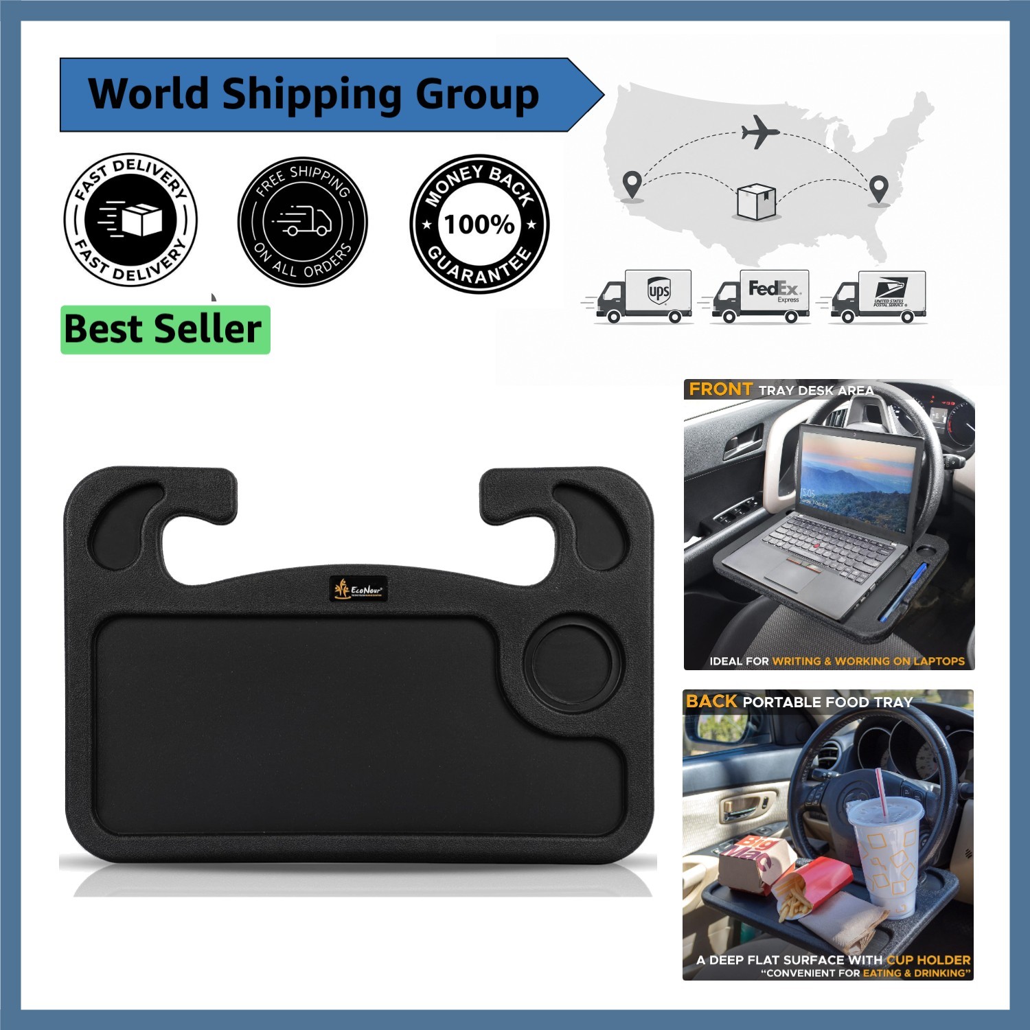 Versatile Car Steering Wheel Desk – Dual-Purpose Food & Laptop Tray for Travel