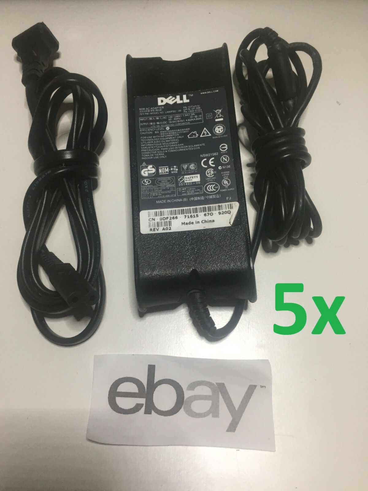 Lot of 5 Genuine Dell PA-10 90W 19.5V 4.62A AC Power Adapter Chargers 