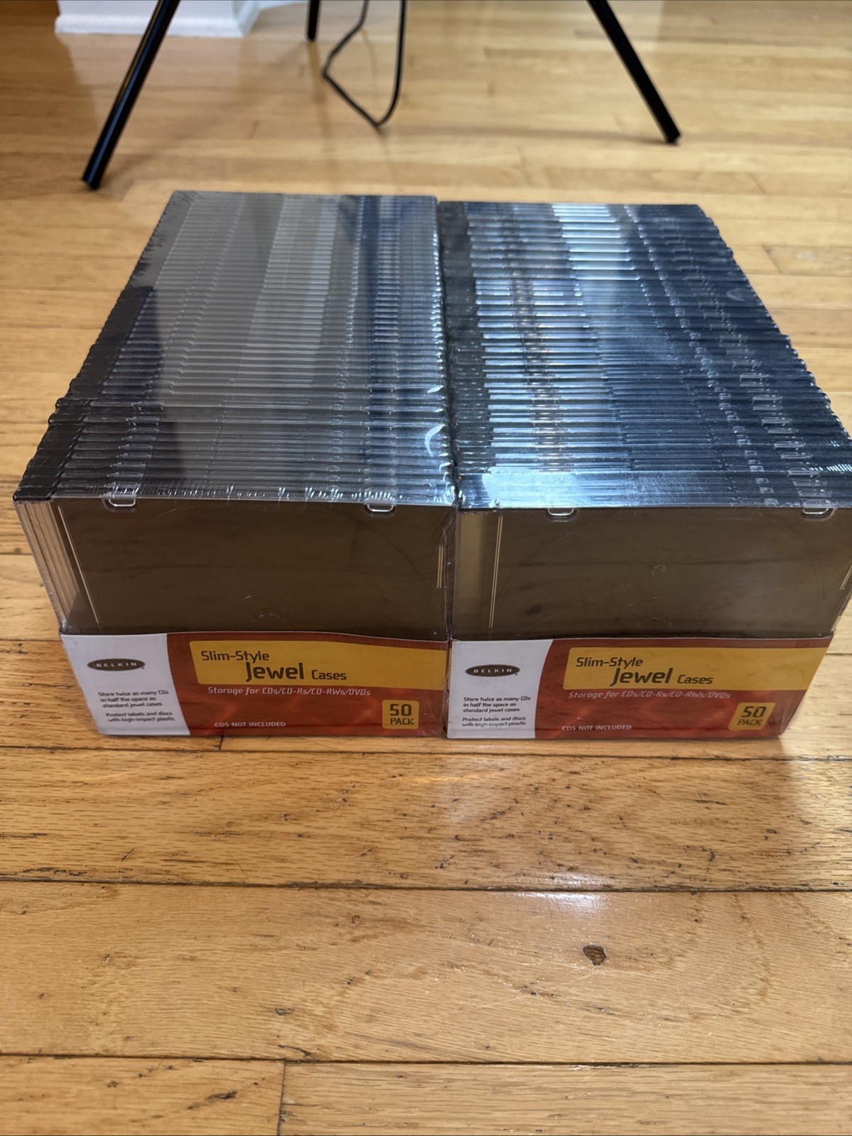 100 Single Slim Style CD/DVD Jewel Cases Black and Clear Belkin Storage Case New