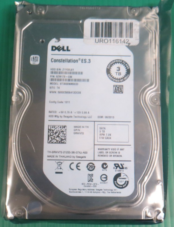 Dell /Seagate 3TB / 128MB / SATA 7.2K / 3.5" HDD / ST3000NM0033 / RWV72 / Refurb