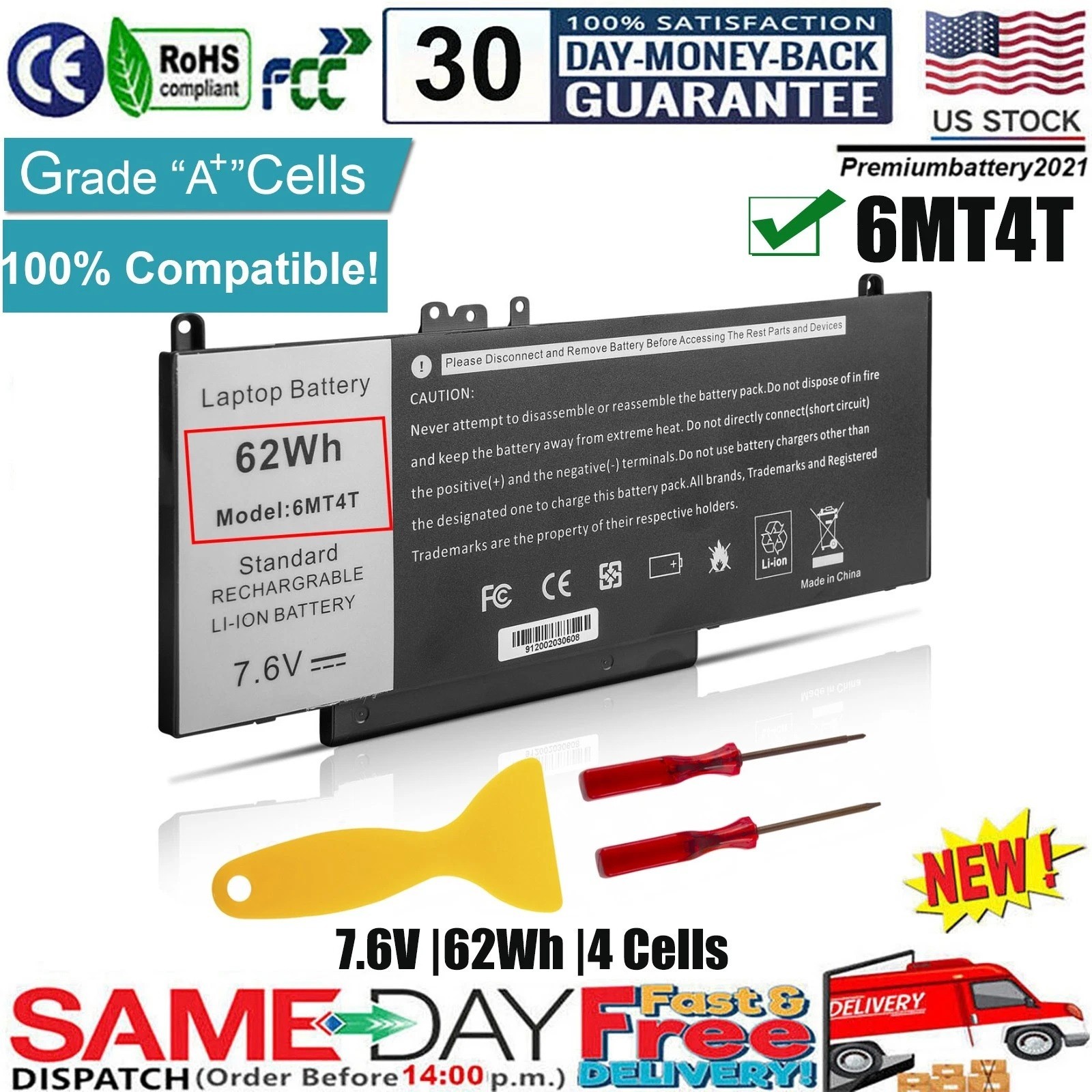 ✅4 Cells Laptop Battery For Dell Latitude E5470 E5570 Precision 3510 6MT4T 79VRK