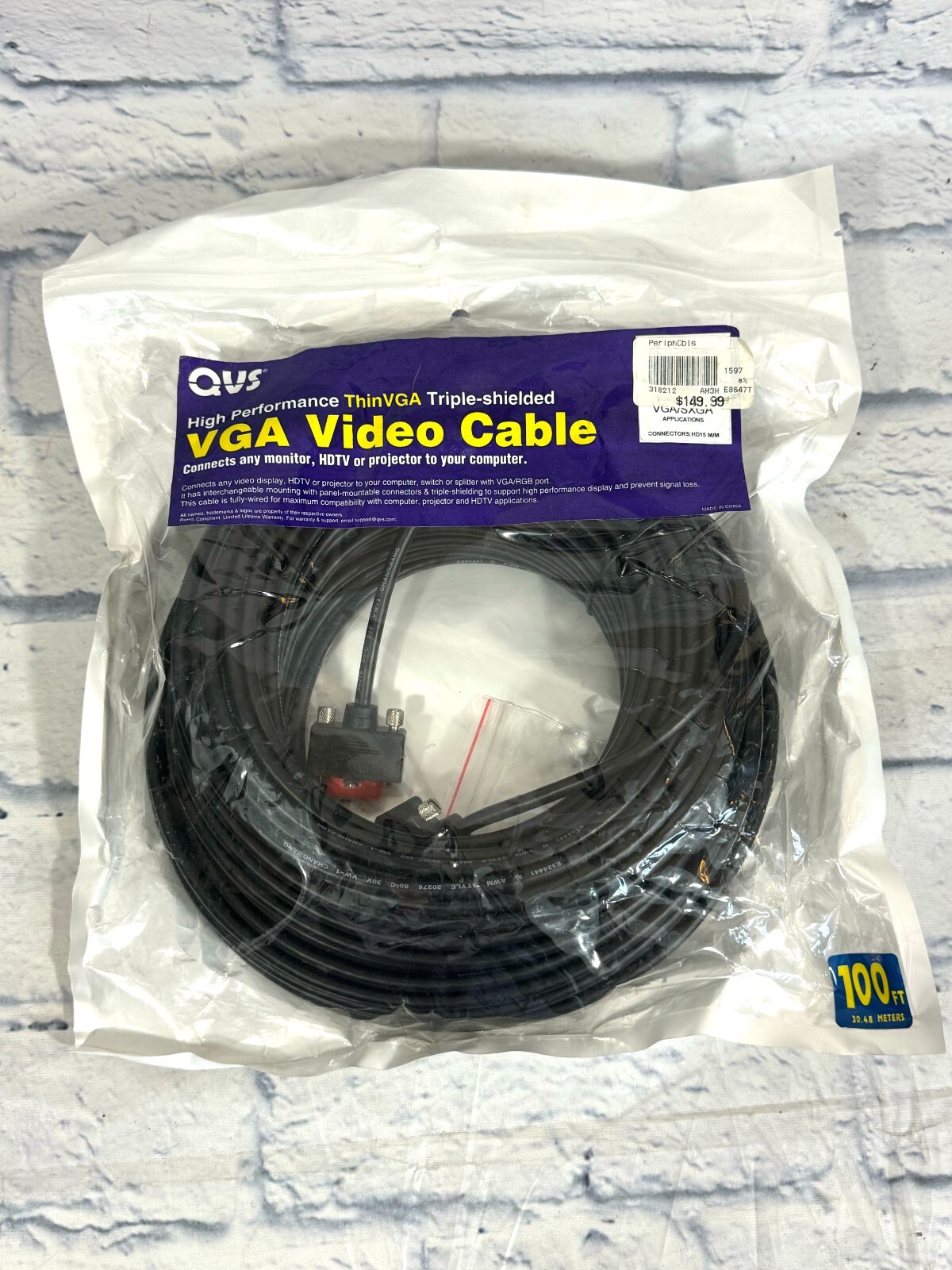 QVS VGA Video Cable High Performance Triple Shielded 100 ft  (CC388M1) HD15 M/M