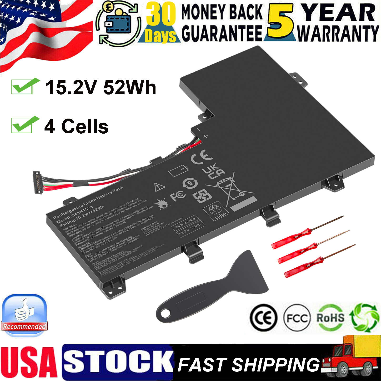 C41N1533 Battery For ASUS Q524U Q534U Q504UQ Q534UX Q534UX-BHI7T19 Q534UXK 52Wh