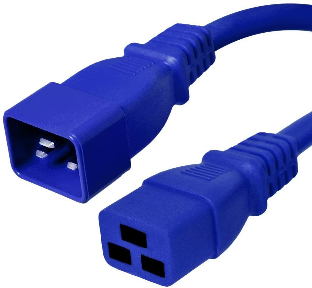 20 PACK LOT 1ft IEC C20 - C19 Blue Power Cord 12AWG 20A/2500W 100-250V 0.3M