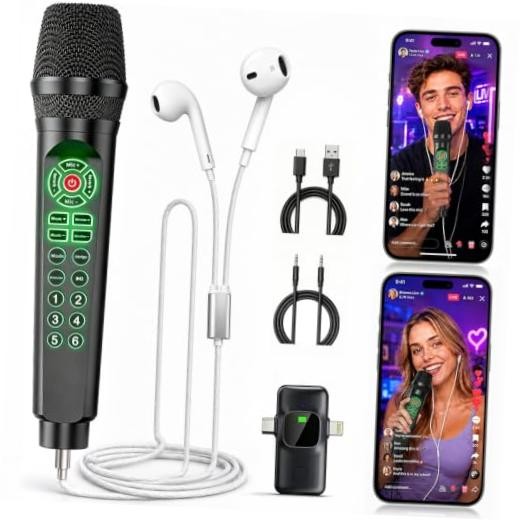MC9 Online Karaoke Microphone for Phone/PC, Live Streaming Microphone Set Black