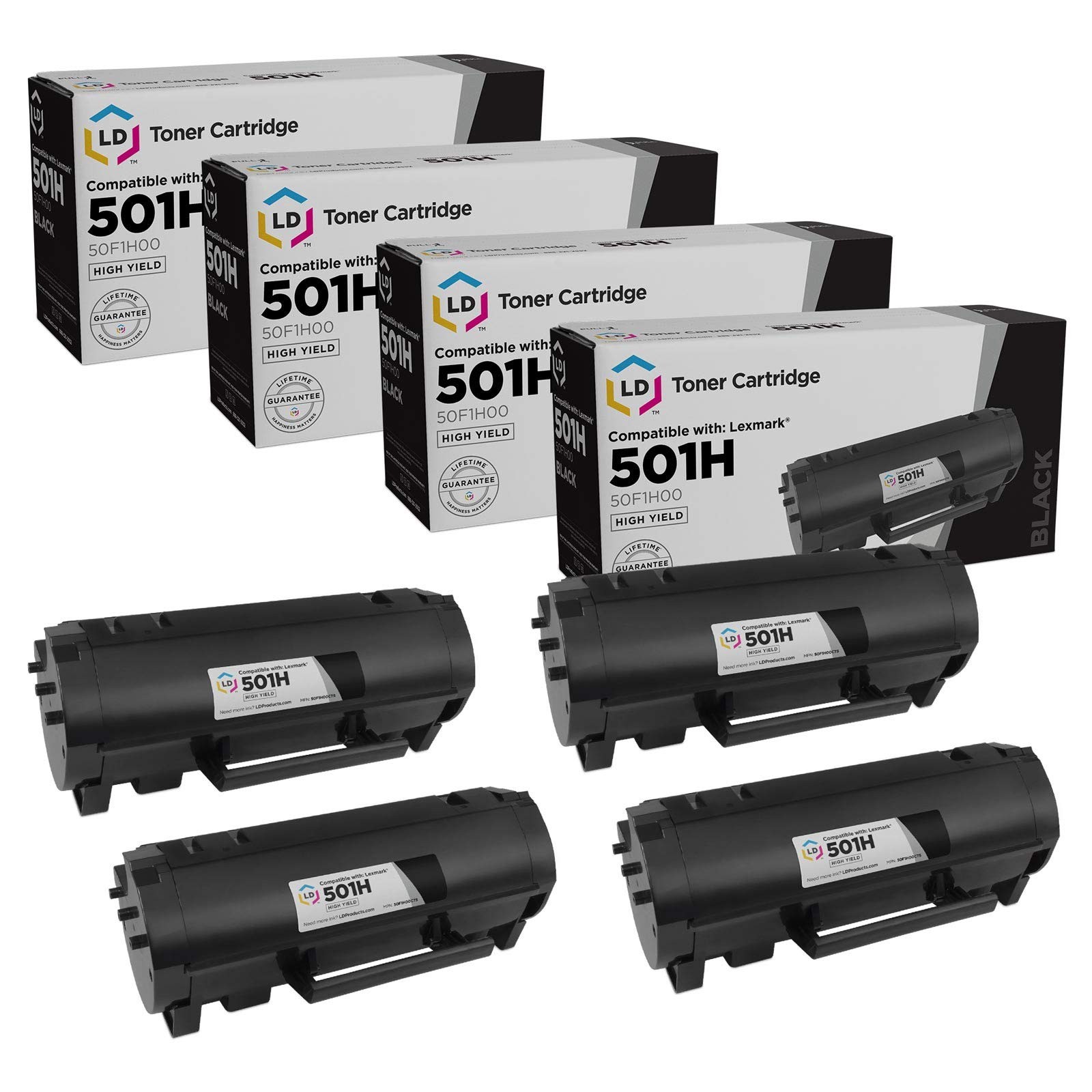 Compatible Toner Replacement for Lexmark 501H 50F1H00 HY (Blk, 4-Pk)
