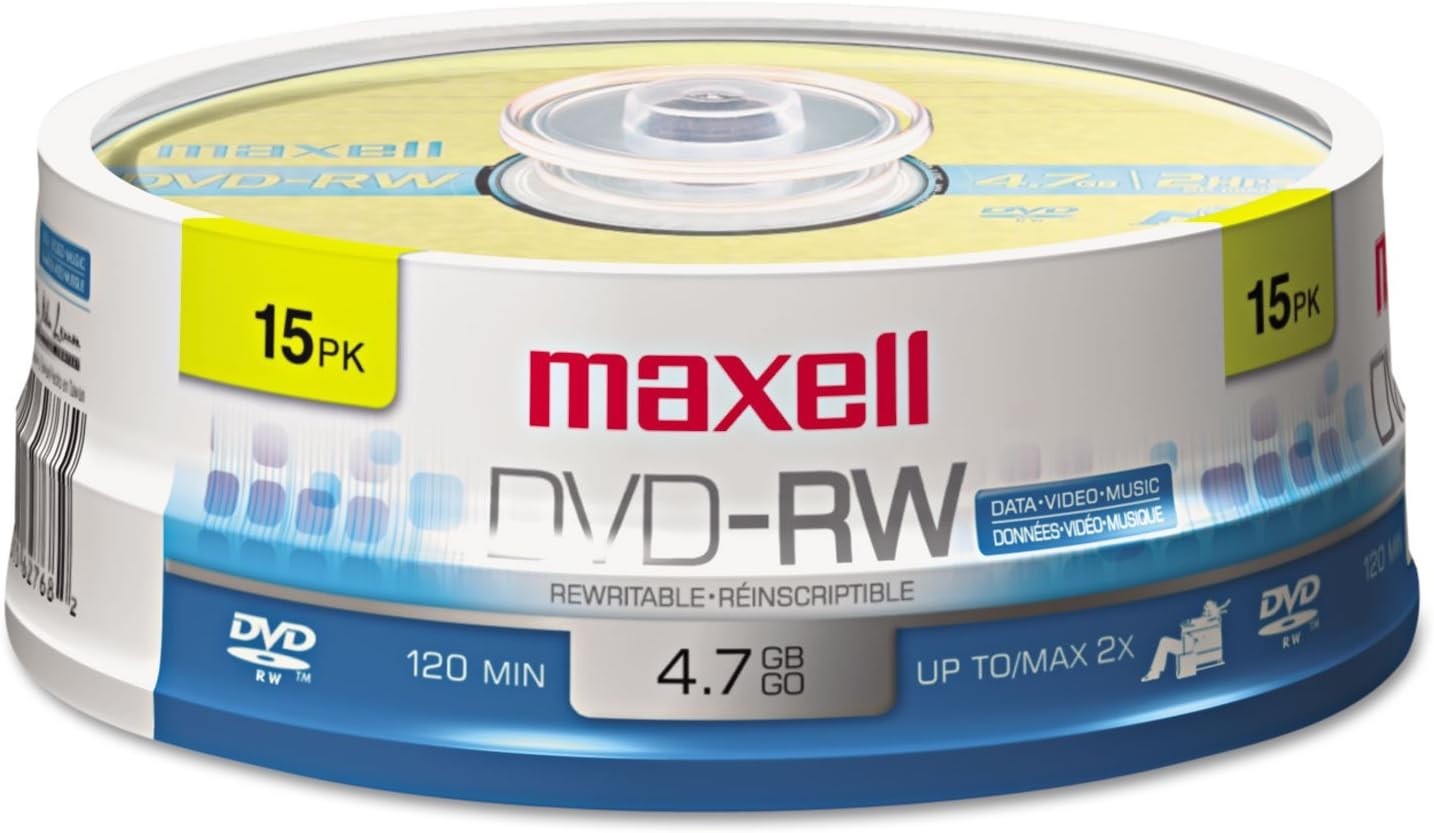 Maxell 635117 Rewritable Recording Format 4.7Gb DVD-RW Disc Playback on DVD