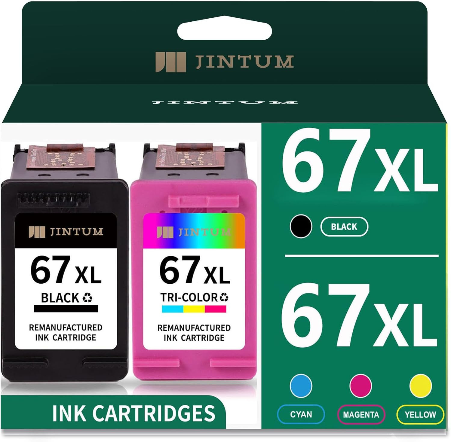 JINTUM 67XL Ink Cartridge Black Combo Pack Replacement for HP Ink 67 67XL for 27