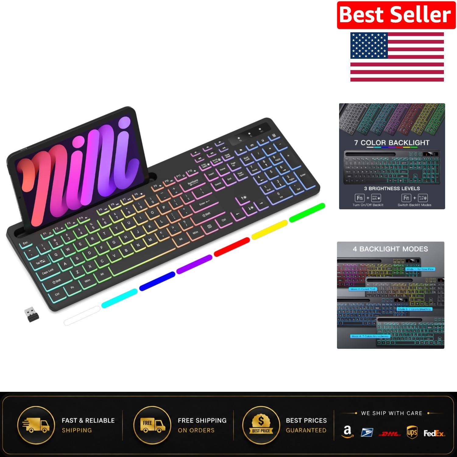 Versatile Wireless RGB Keyboard for Gaming & Office Use | Stylish and Functional