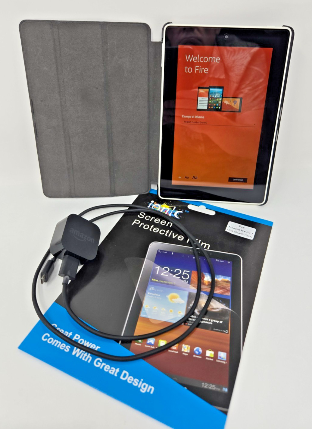 Amazon Kindle Fire HD 7 Black 8GB Wi-Fi 7" SV98LN Reset & Tested BUNDLE LOOK