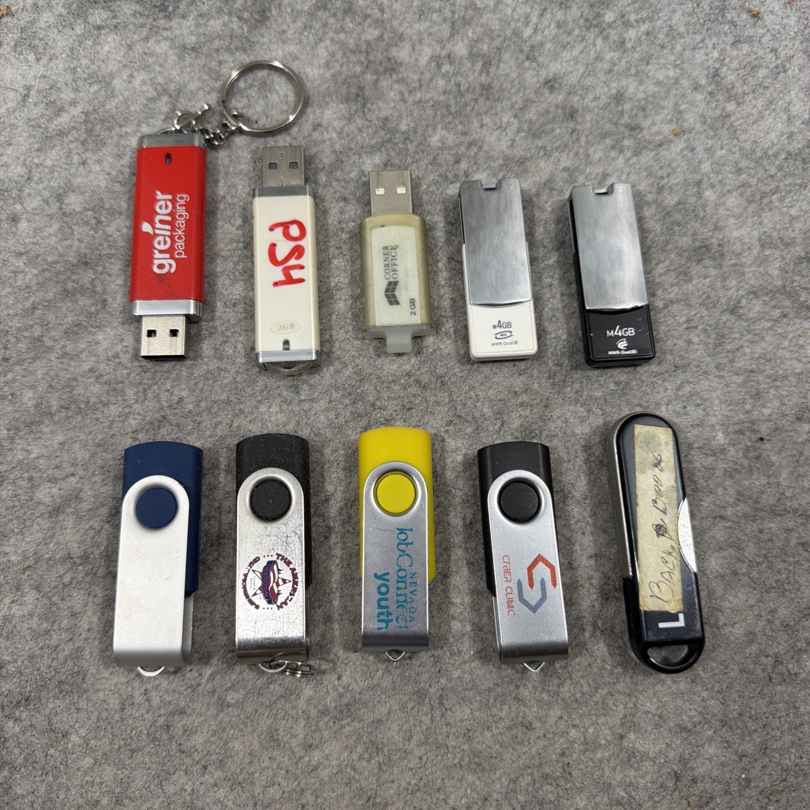 LOT of 10 USB Flash Drives - Various Brands - Various Sizes - Untested