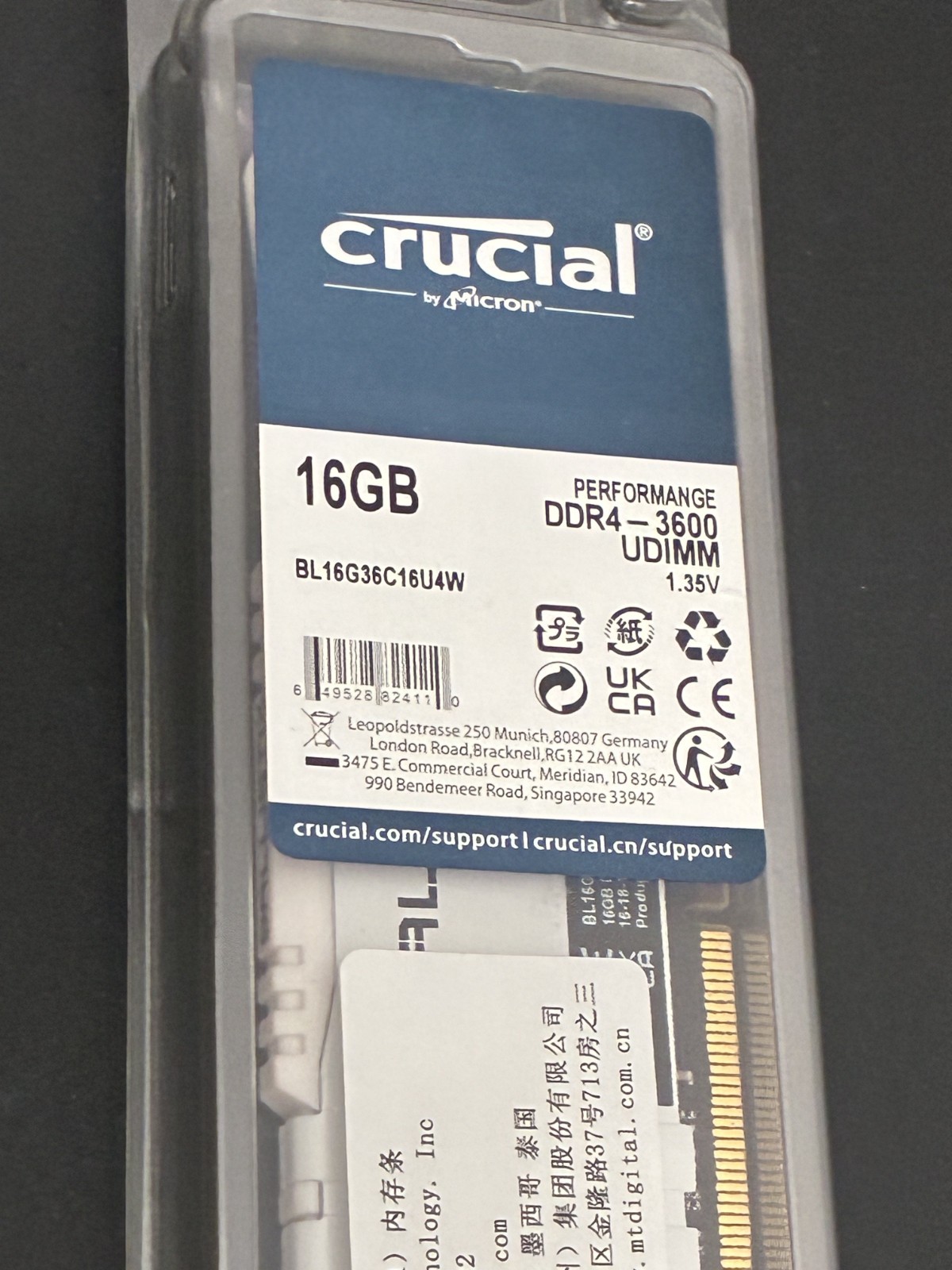 Crucial Ballistix 3600 DDR4 16GB DRAM Desktop Gaming Memory  ( BL16G36C16U4W )