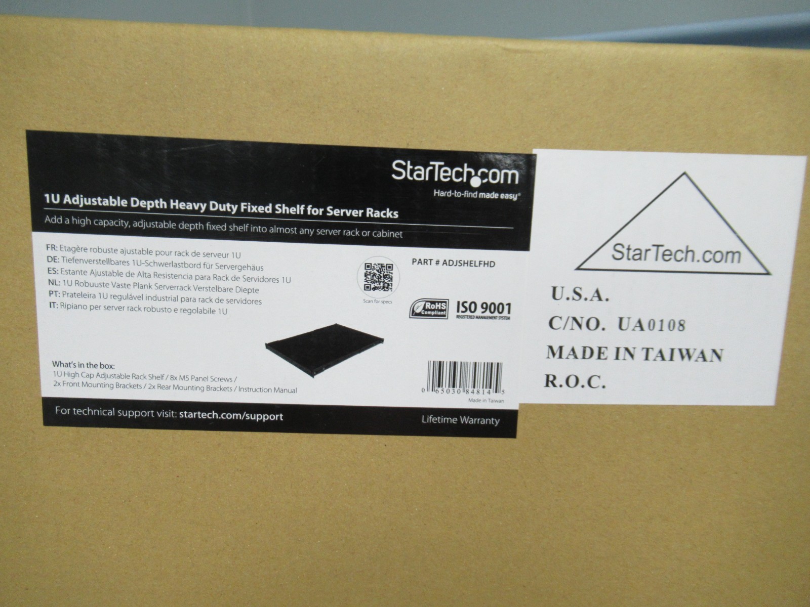 StarTech 1U Adjustable Depth HD Fixed Shelf for Server Rack 065030848145 (S)