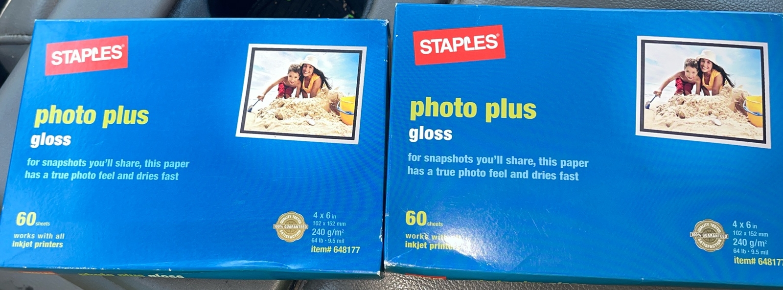 Two Staples Photo Plus Paper Gloss Ink Jet Compatible 4" x 6" 60 Sheets