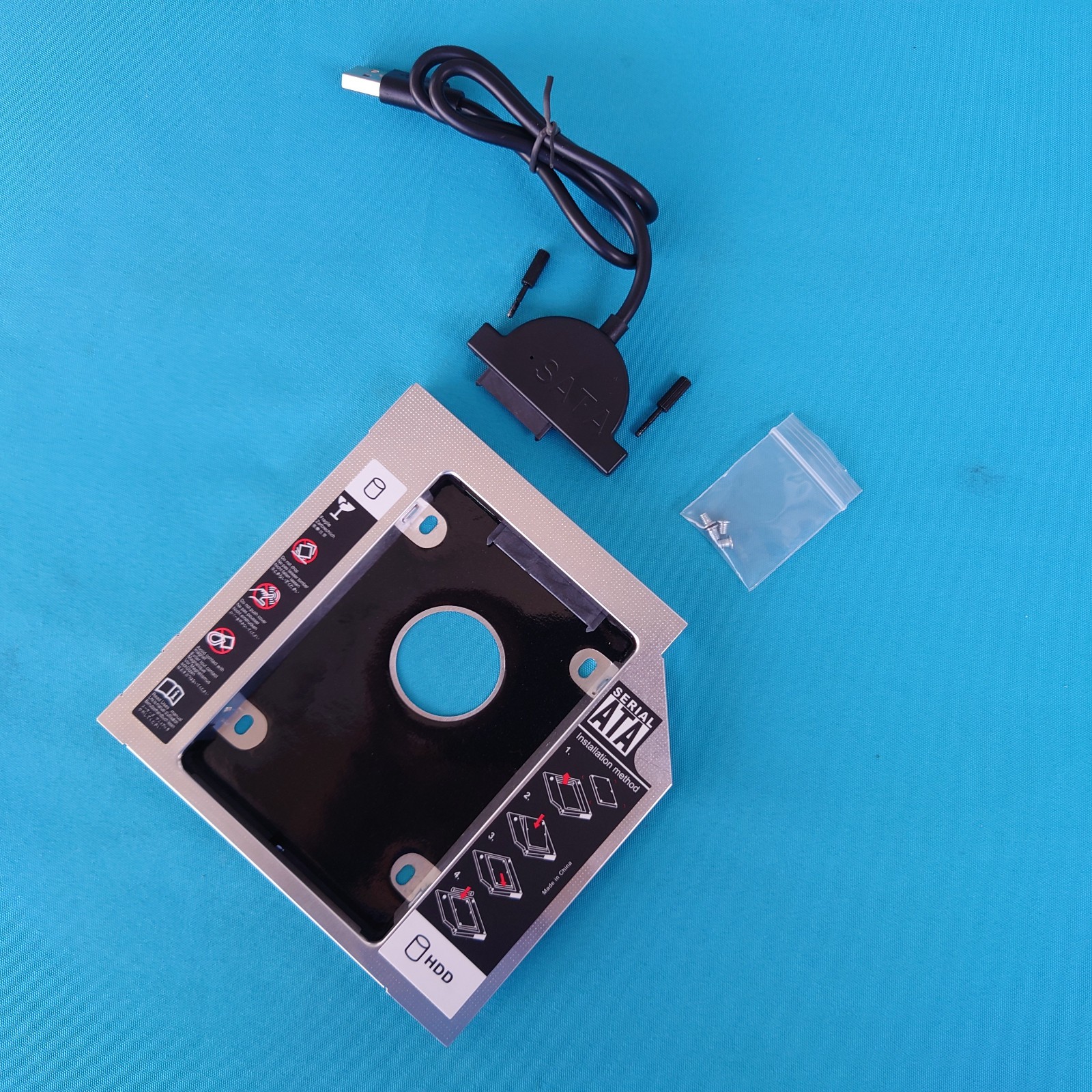 Universal 12.7mm SATA 2nd SSD HDD Hard Drive Caddy For CD Bay WIth Cable Kit