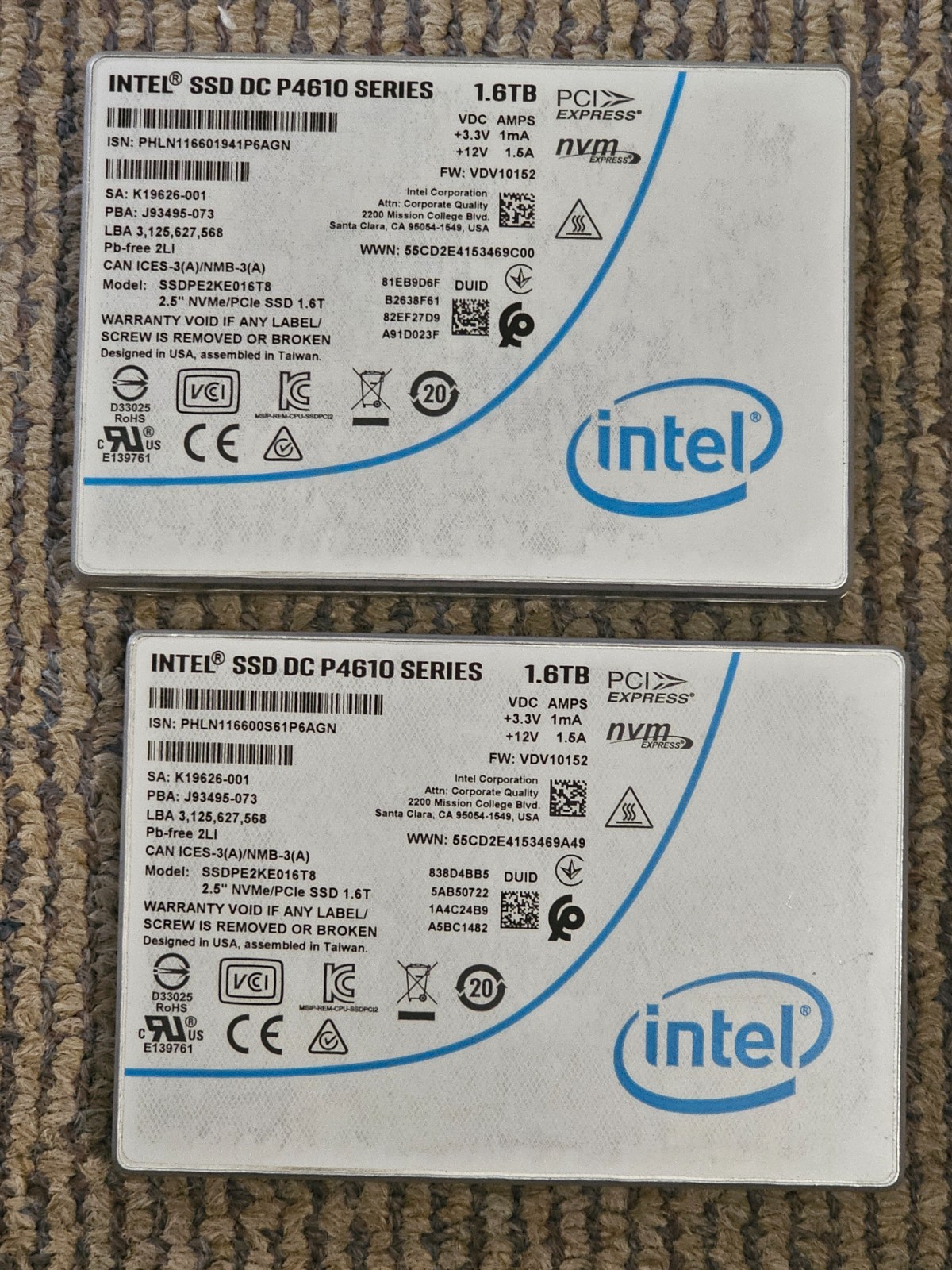 Intel DC P4610 Series 1.6TB 2.5" NVMe PCIe SSD Solid State Drive SSD