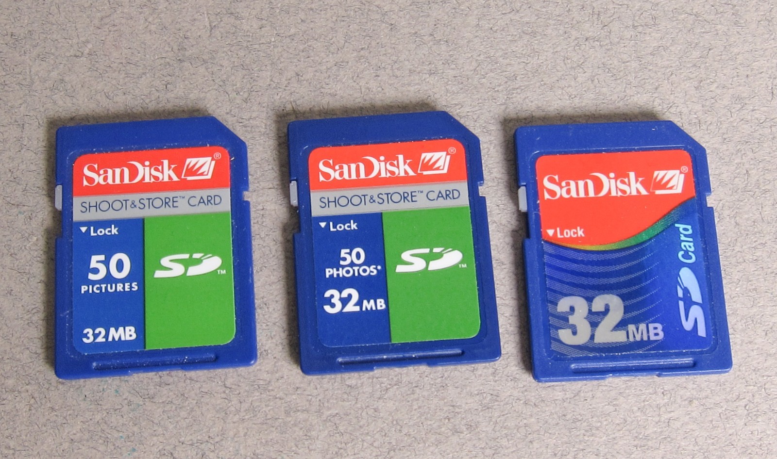LOT OF 3 SANDISK 32MB Secure Digital (SD) Flash Memory Card