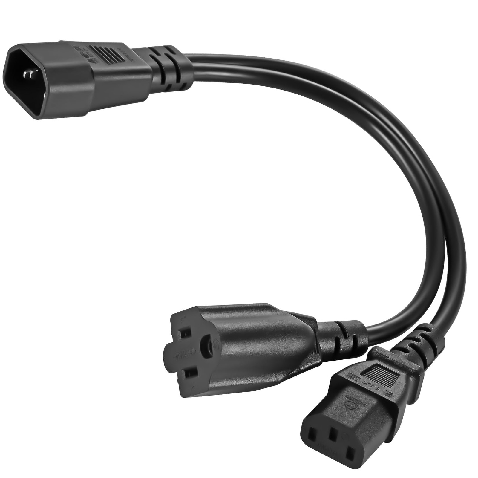 IEC 320 C14 to C13+NEMA 5-15R Y Splitter Short Power Plug Cord Single C14 Mal...