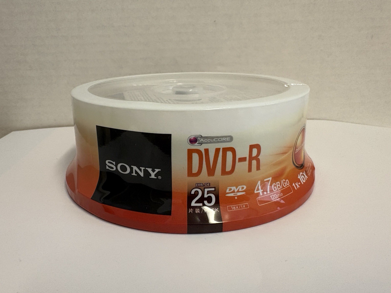 Sony 16x DVD-R 4.7GB Recordable DVD 25 Pack Spindle New/Sealed