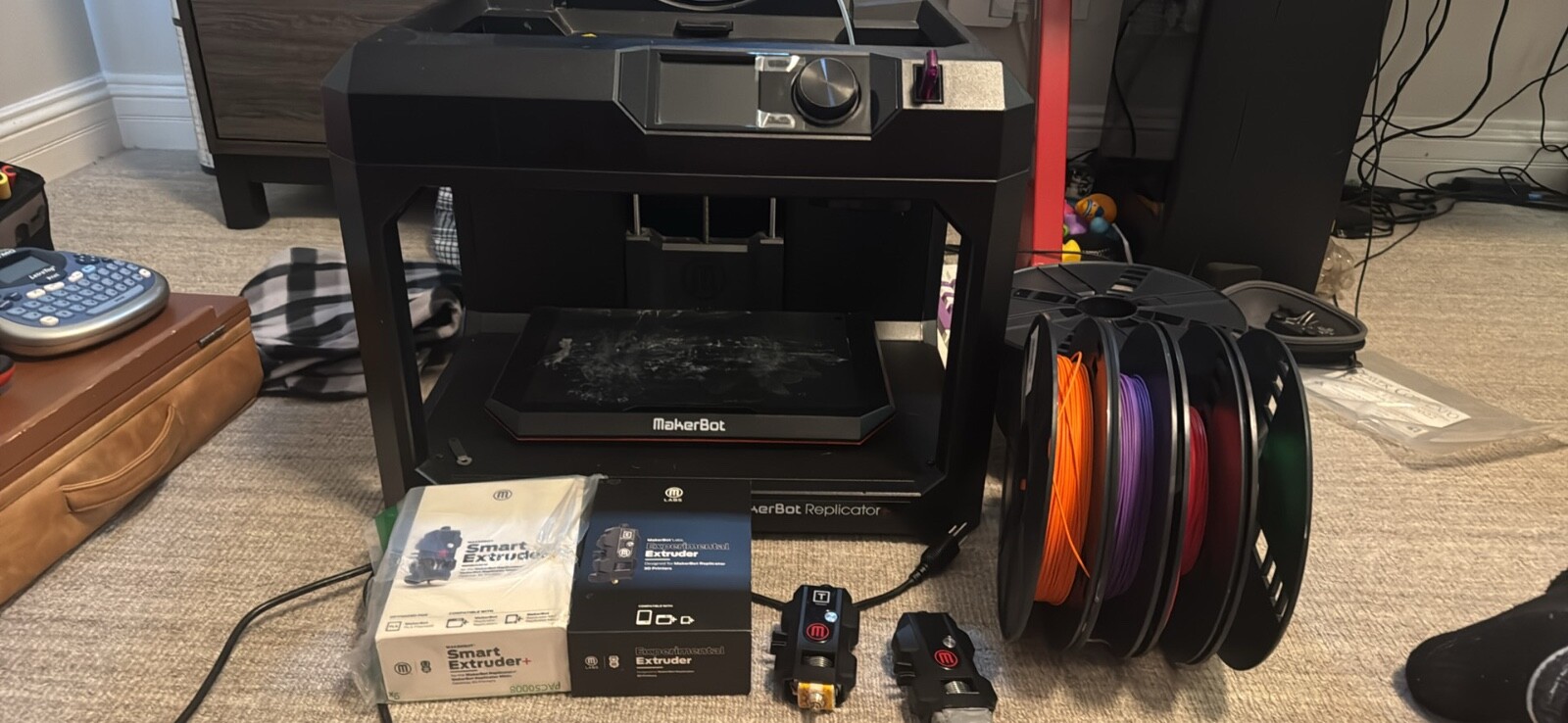 makerbot replicator plus 3d printer with filament and extra nozzles 