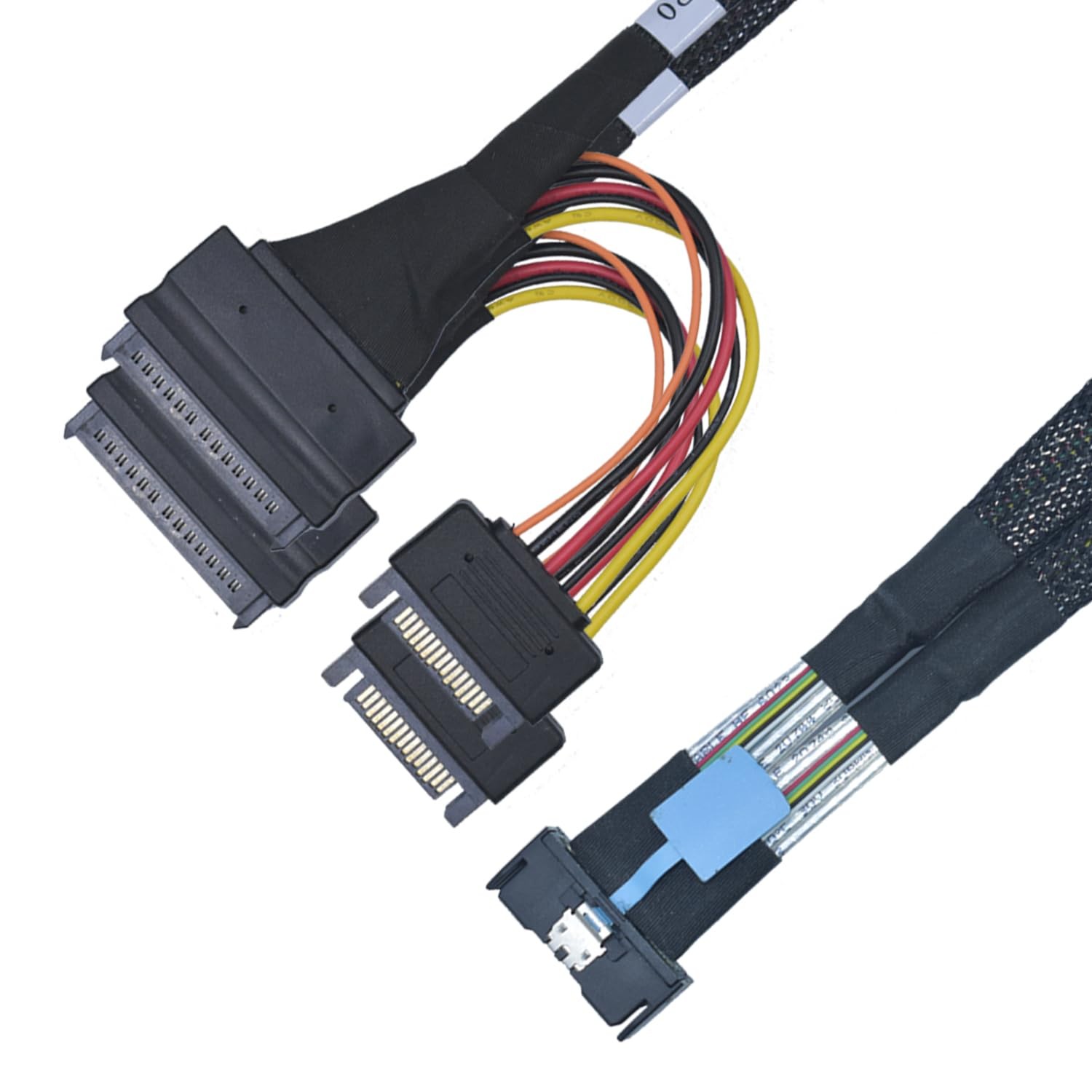 PCIe 5.0 MCIO x8 to 2 x SFF-8639 Cable for U.2 NVMe SSD with 15Pin Power, 2.1...