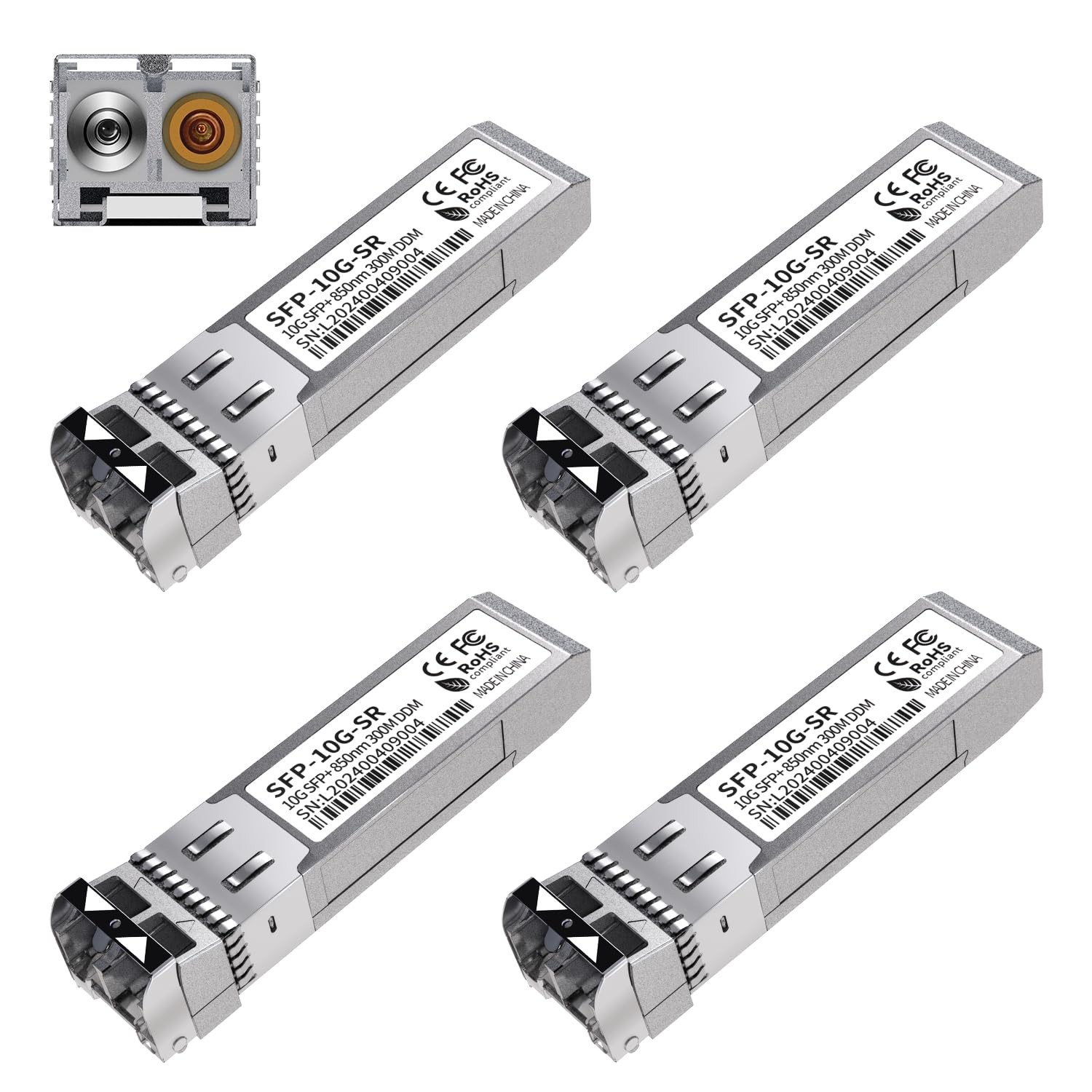 4-Pack 10 Gigabit SR SFP+ Transceiver with Duplex LC Ports