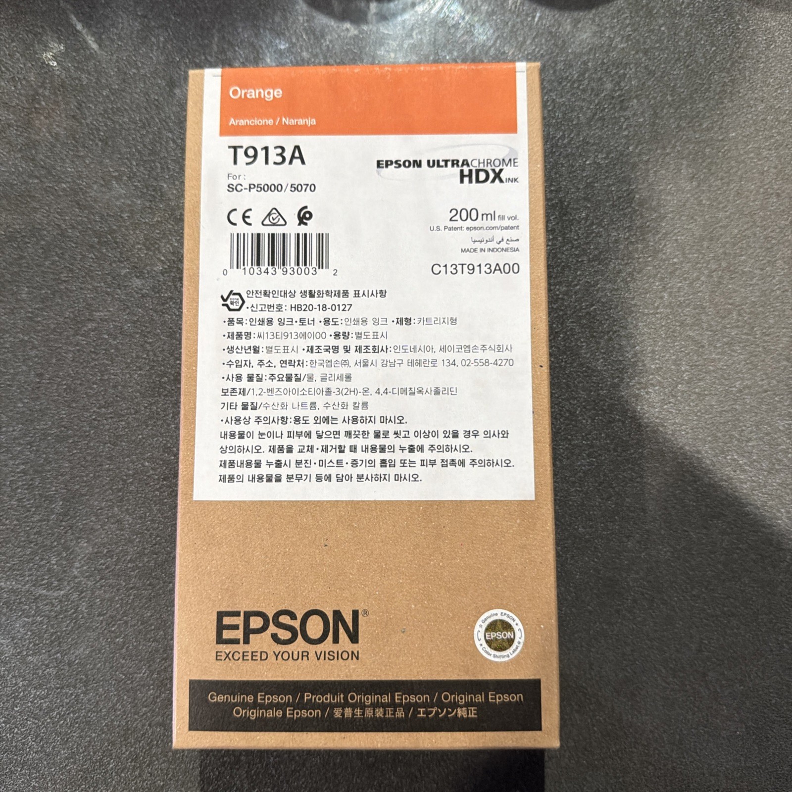 Epson T913A Orange UltraChrome HDX Genuine Ink Cartridge 200ml SC-P5000/5070