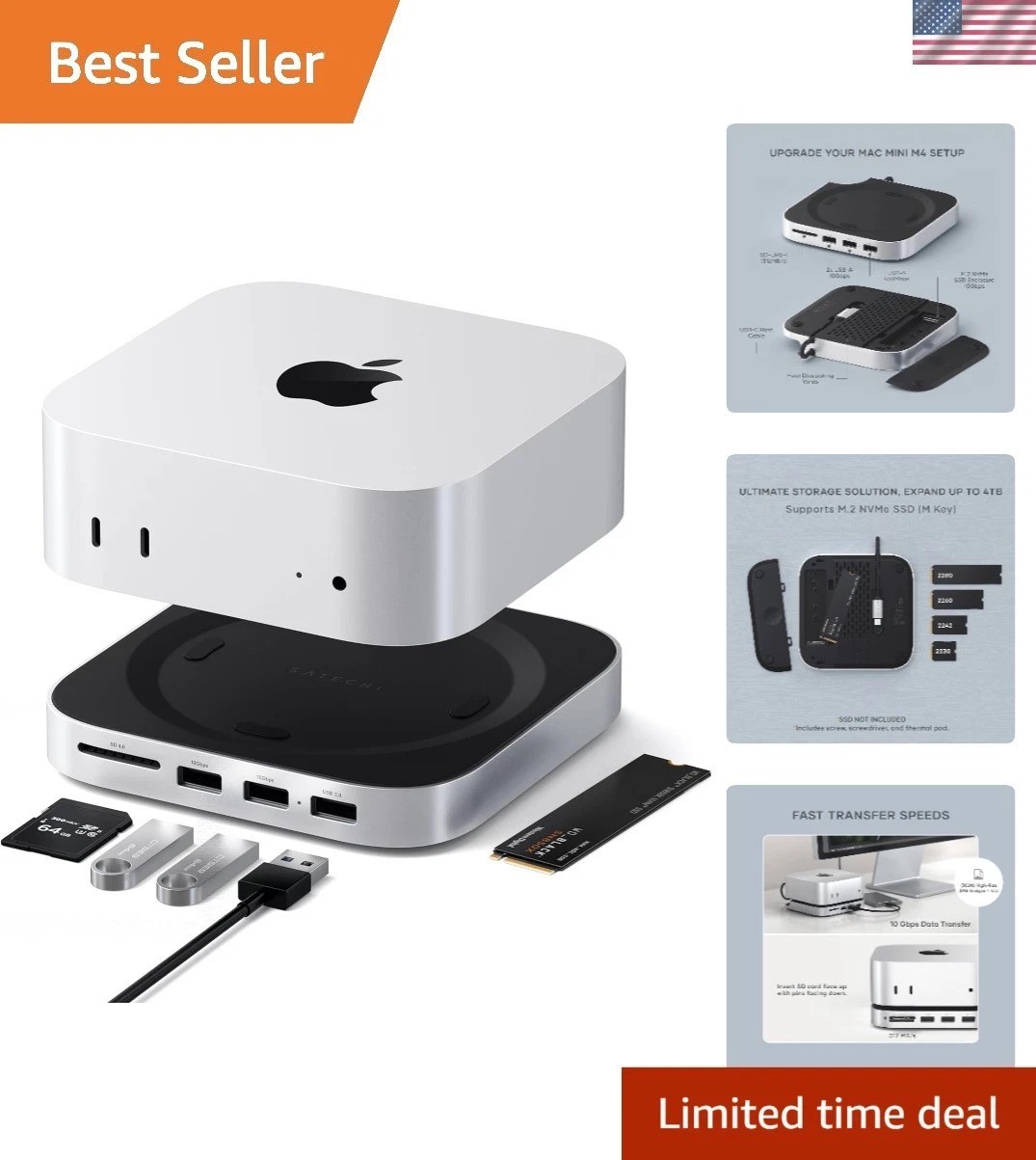 Versatile Mac Mini M4 Hub - 4TB NVMe SSD Compatible with Fast USB-A Connectivity