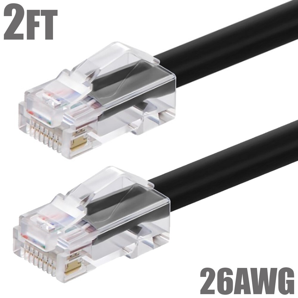 2FT CAT6A RJ45 Network LAN Ethernet Non-Boot Cable Cord 26AWG Copper Black