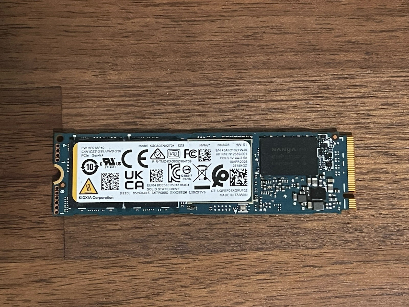 2TB Kioxia XG8 M.2 2280 PCIe 4.0 x4 NVMe internal SSD KXG80ZNV2T04 *LOW USE CDI*