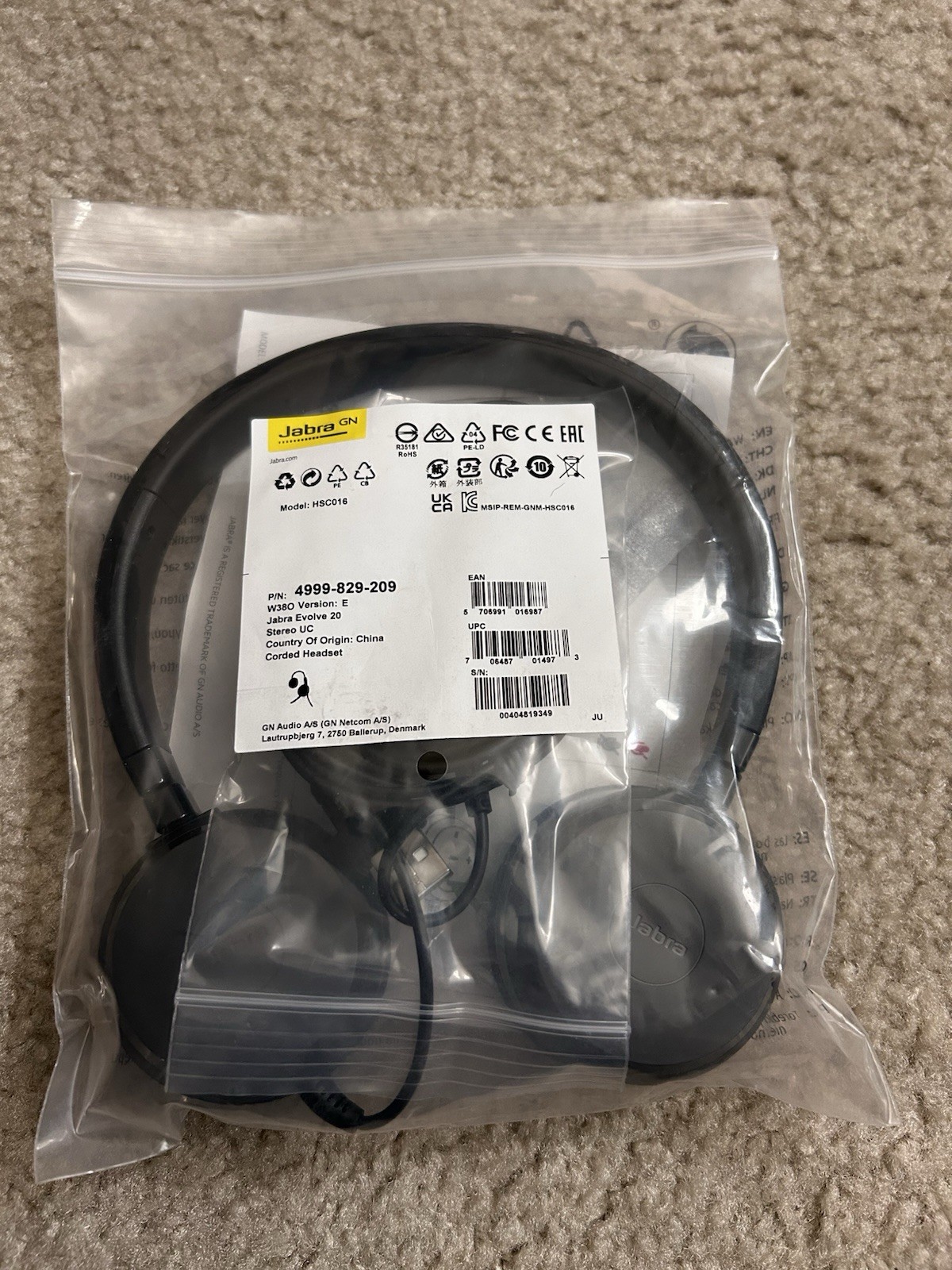 Jabra Evolve 4993-823-309 20SE Mono Headset Optimized HSC016