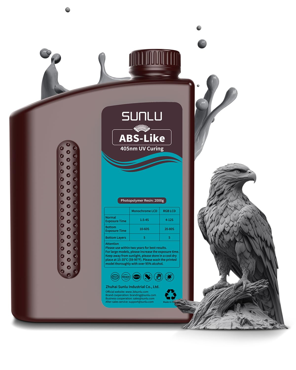 SUNLU 2000G ABS like Resin for 3D Printer, 405Nm UV Curing Photopolymer Rapid 3D