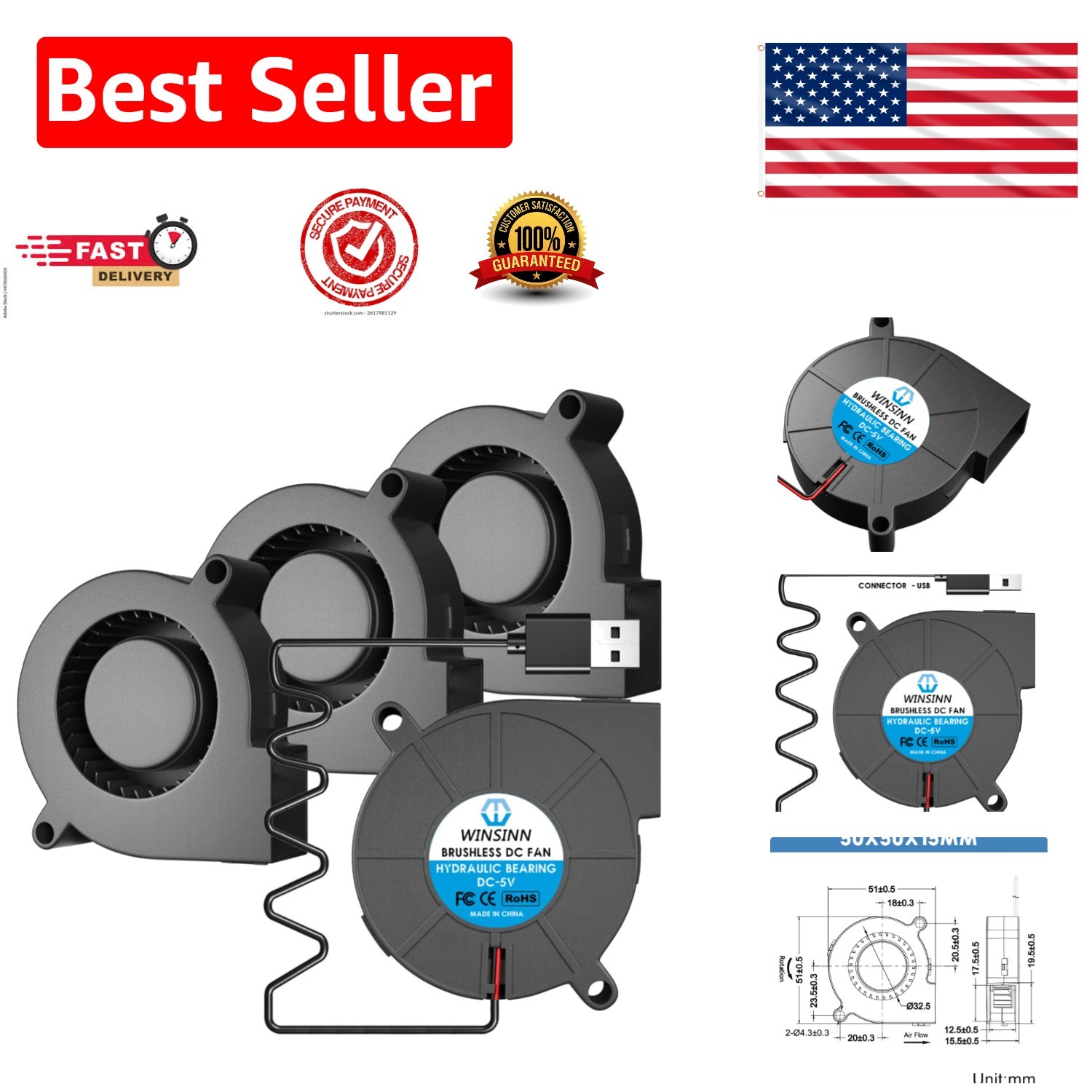 Versatile 50mm USB Blower Fan - Lightweight & Efficient for Home or Office