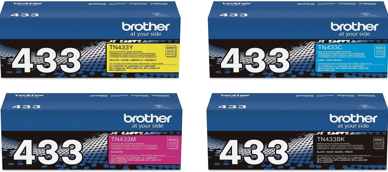 Brother TN433 Genuine OEM Black & Color High Yield Toner Set 4-Pack, New